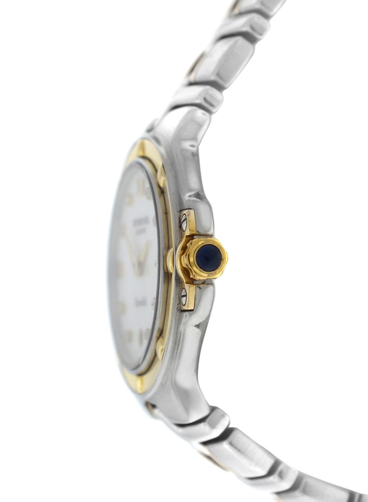 Brand	Raymond Weil
Model	Parsifal 9990
Gender	Ladies
Condition	Pre-owned
Movement	Swiss Quartz
Case Material	Stainless Steel  & 18K Yellow Gold
Bracelet / Strap Material	
Stainless Steel 

Clasp / Buckle Material	
Stainless Steel 

Clasp