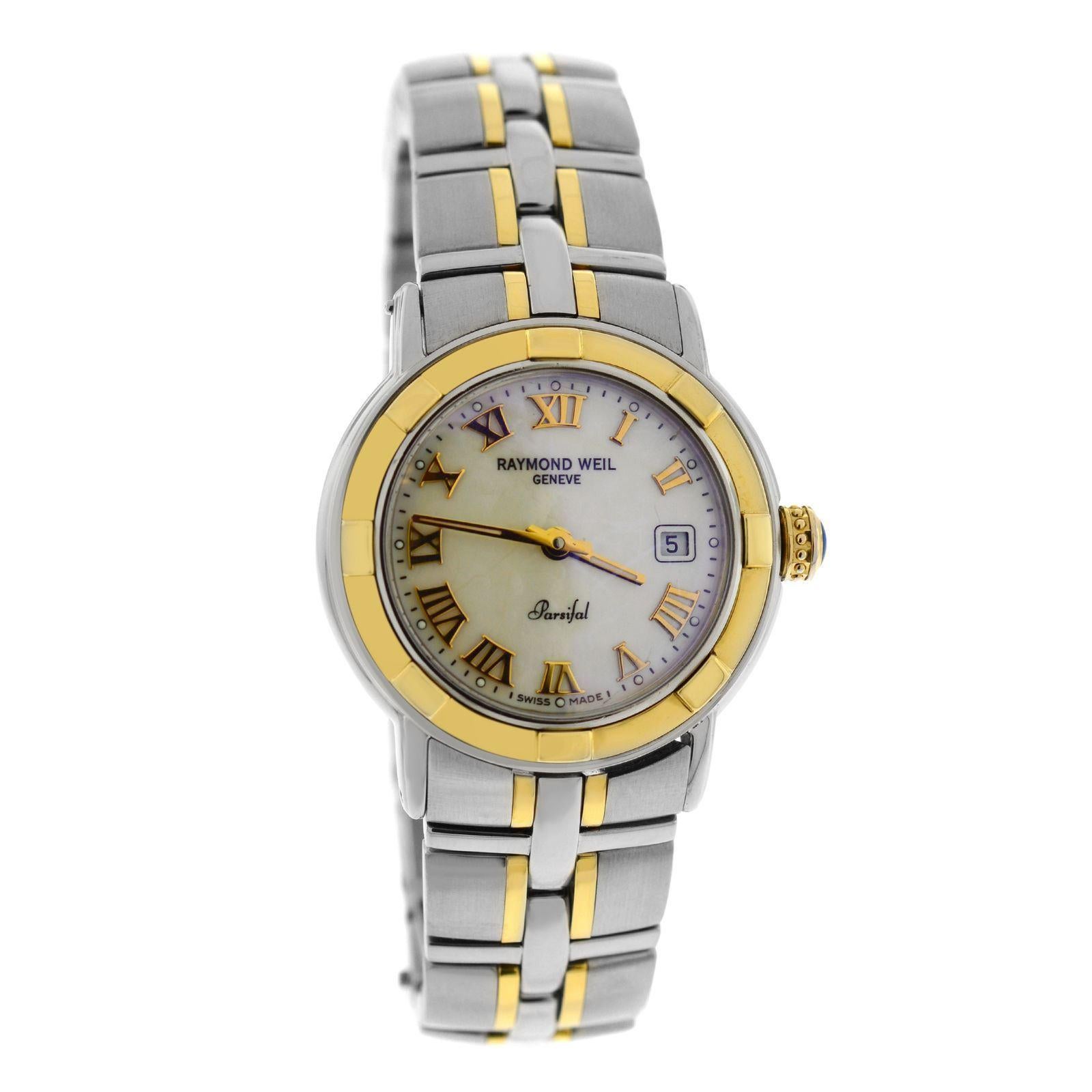 Authentic Ladies Raymond Weil Parsifal Steel Gold Mother of Pearl Quartz Watch 4