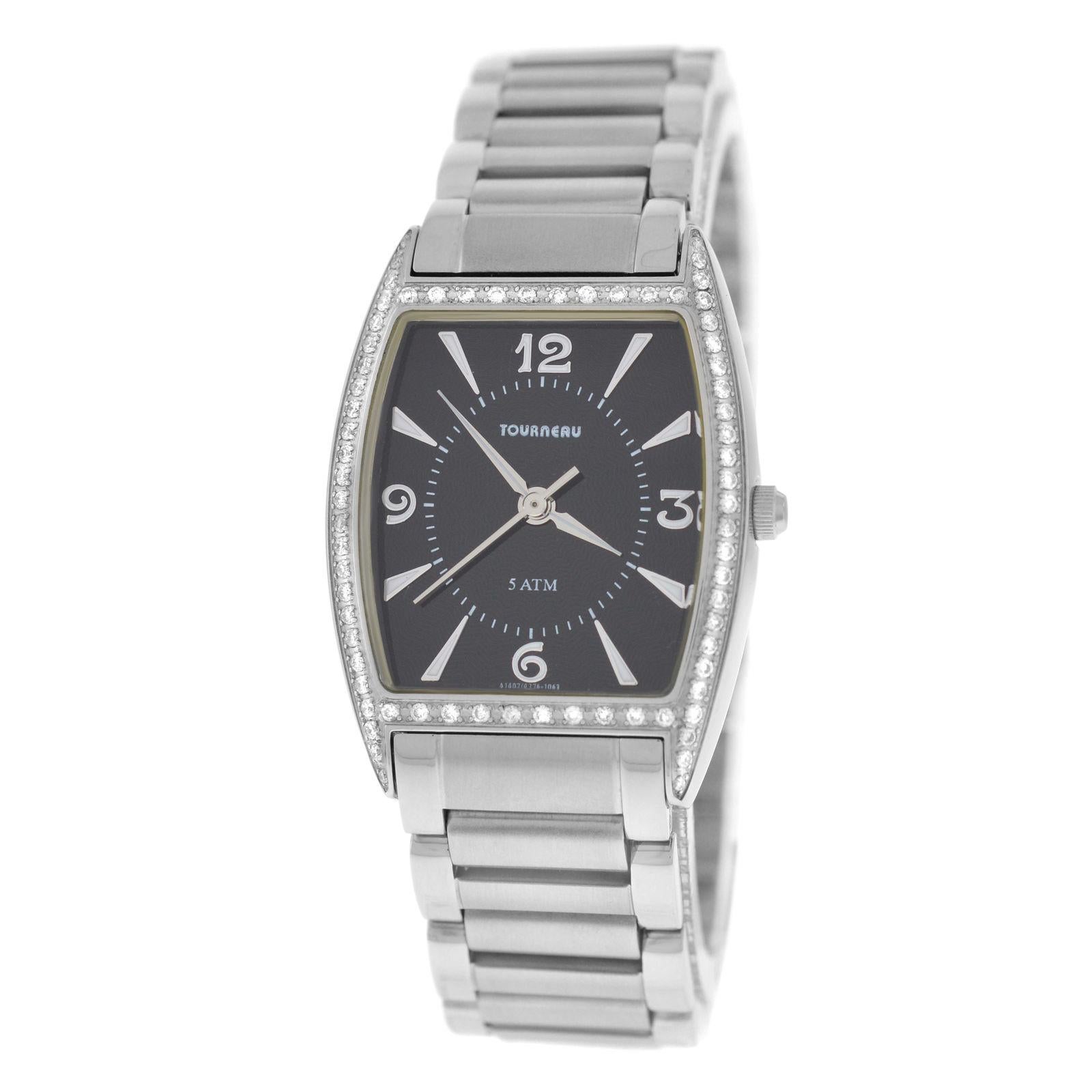 Authentic Ladies Tourneau Diamond Bezel Stainless Steel Quartz Watch