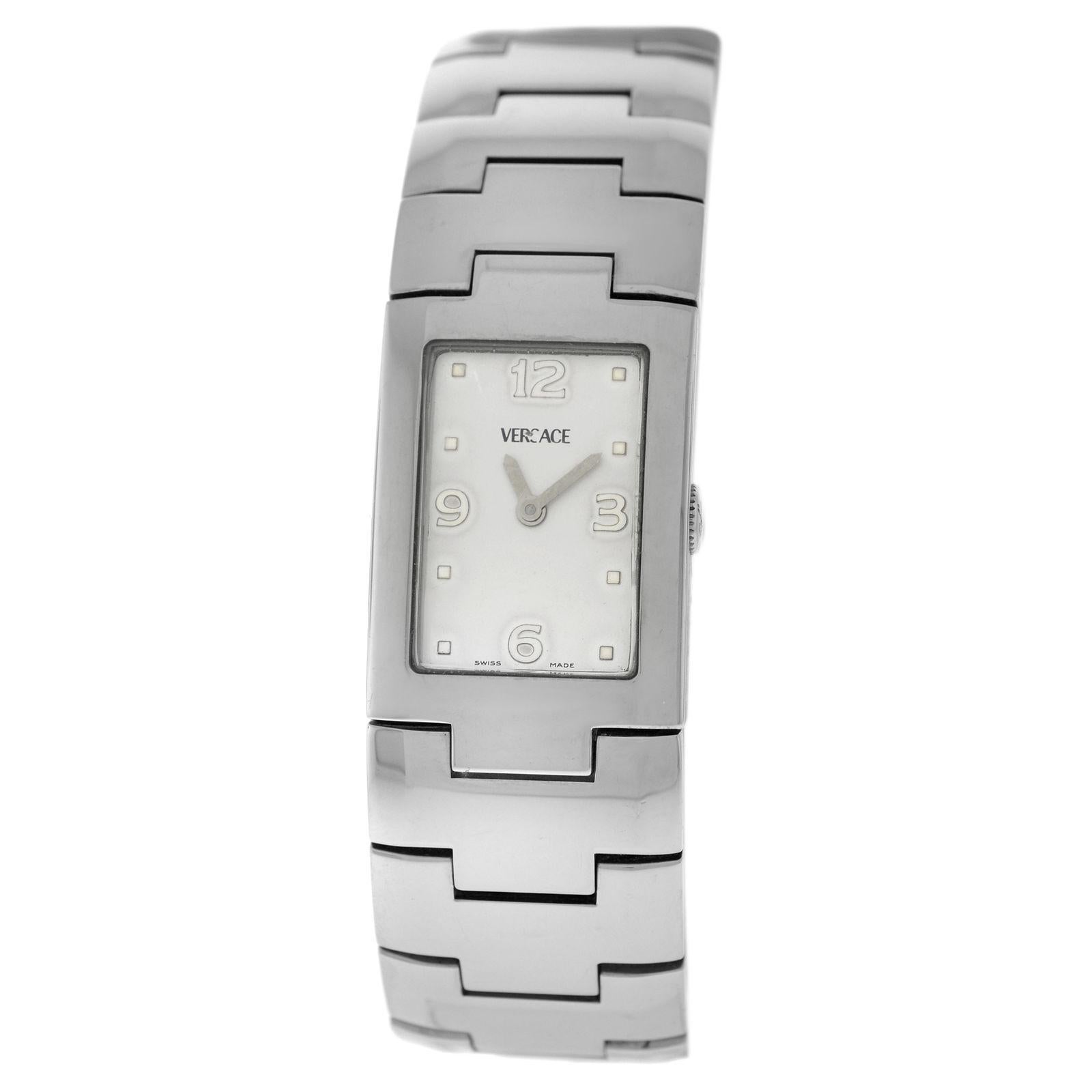 Authentic Ladies Versace Greca 990139 Stainless Steel Quartz Bracelet Watch For Sale