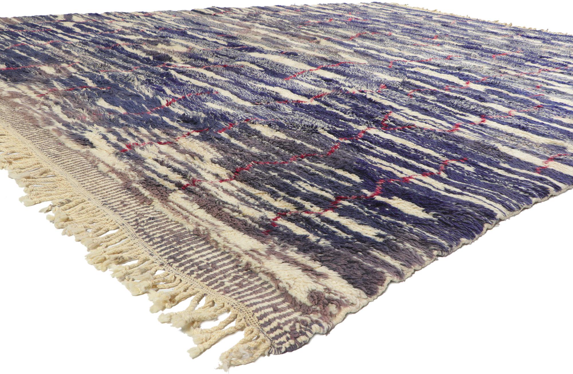 21675 New Authentic Moroccan Rug, 10'00 x 12'00.
Nomadic charm collides with modern style in this large Berber Moroccan rug. The abstract design and lively colors woven into this piece work together creating a relaxed yet comfortable appeal. The