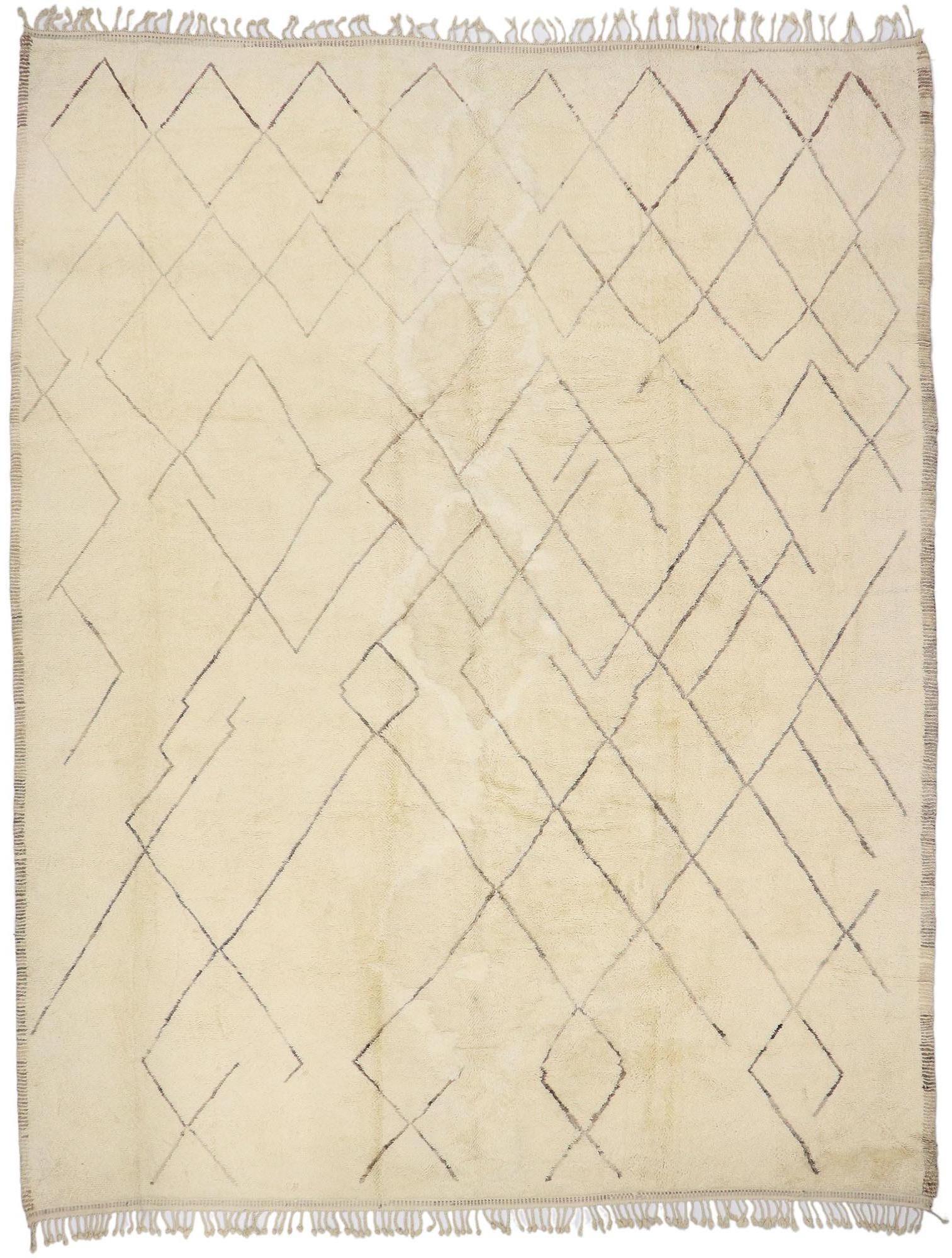 Authentic Large Neutral Moroccan Rug, Minimalist Shibui meets Wabi-Sabi 