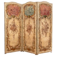 Authentic Late 18th-Early 19th Century French Three-Panel Painted Screen