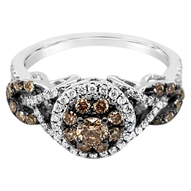 Authentic Le Vian 14 Karat White Gold White and Chocolate Diamond Halo