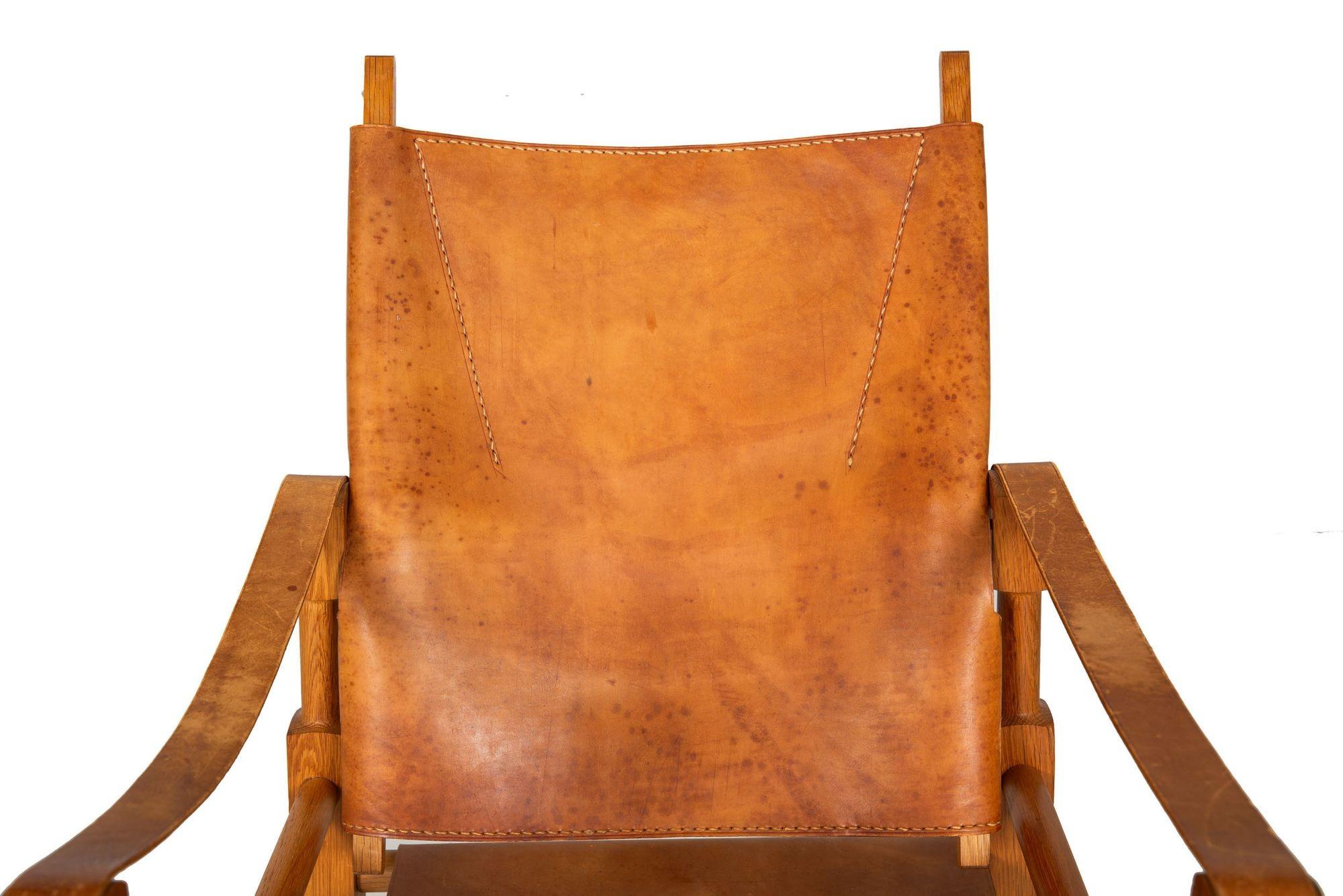 Authentic Leather and Oak “Safari” Arm Chair by Wilhelm Kienzle circa 1950 In Good Condition For Sale In Shippensburg, PA