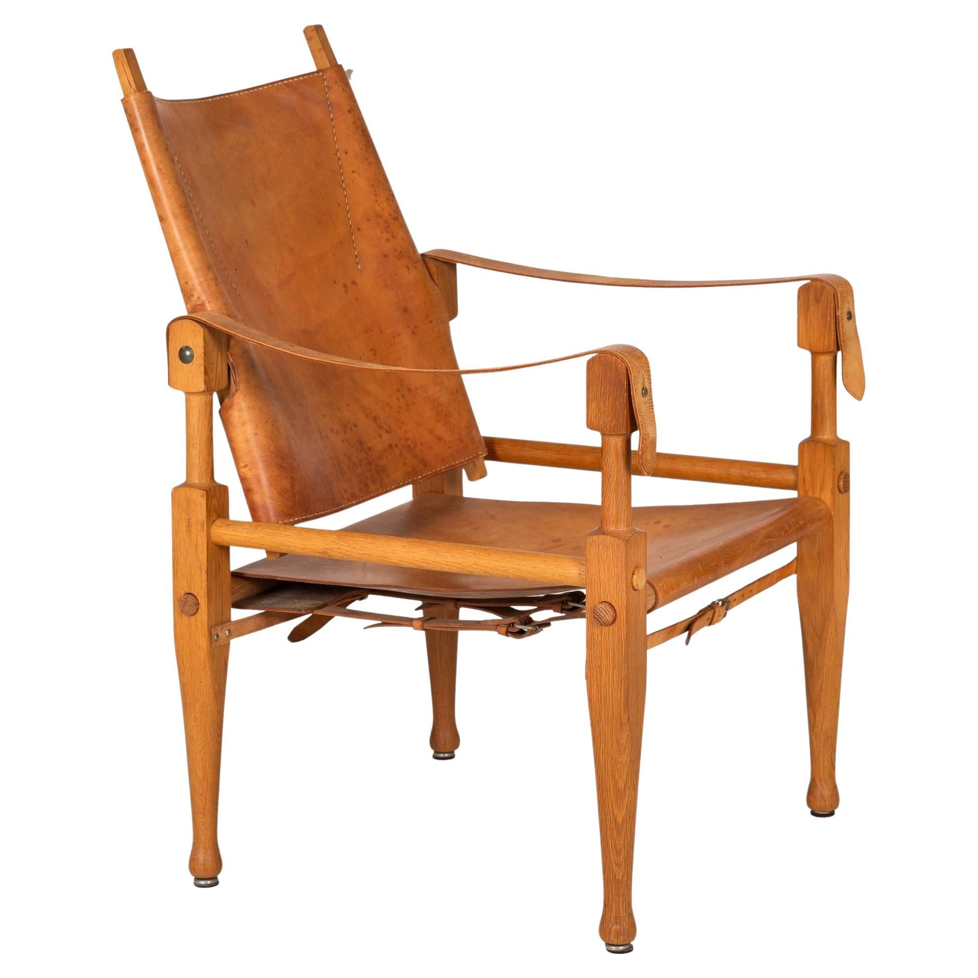 Authentique fauteuil Safari en cuir et Oak CIRCA par Wilhelm Kienzle circa 1950