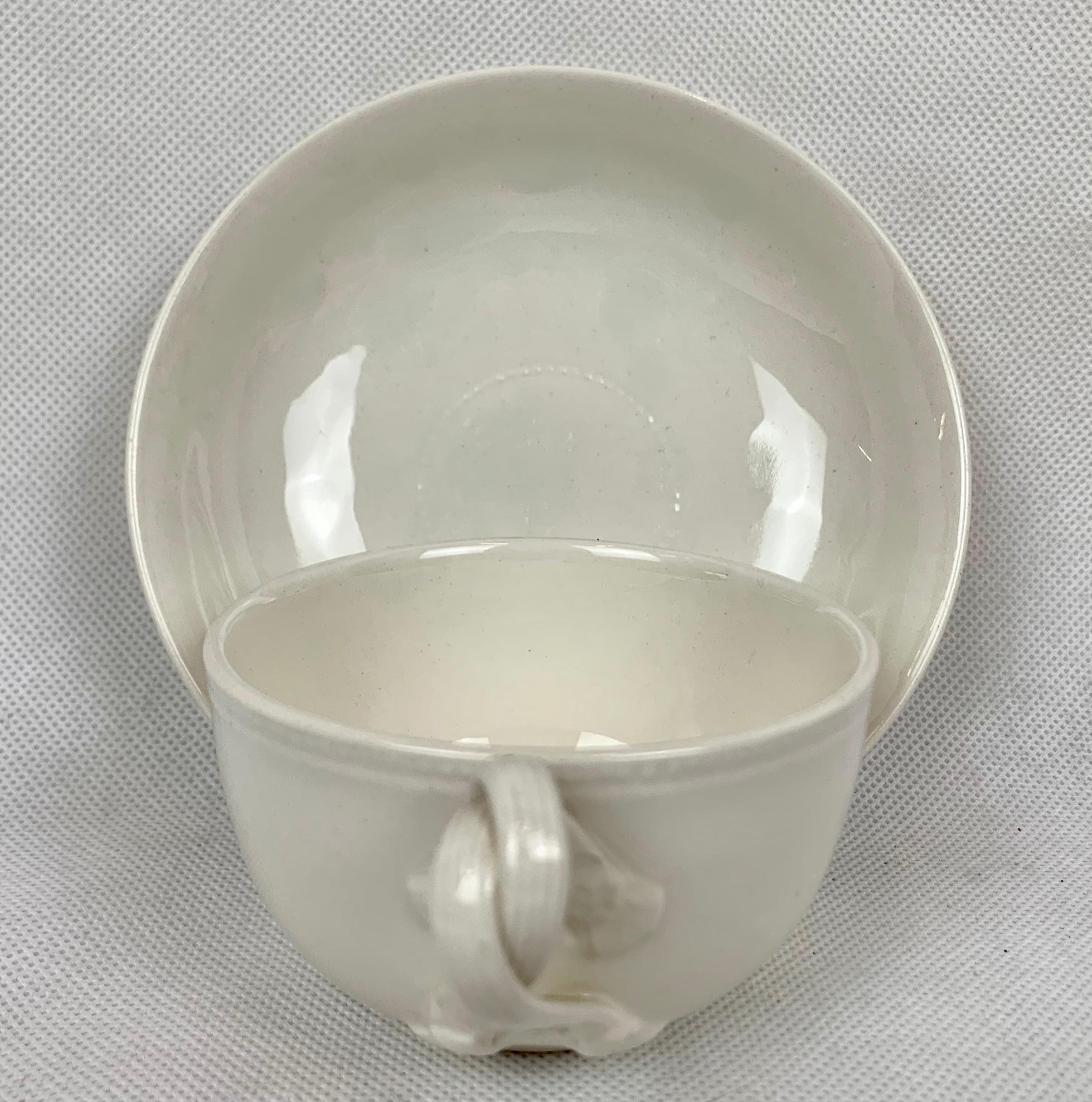 Georgian Authentic Leedsware Cups and Saucers with Double Strap Handles-Set of Six 