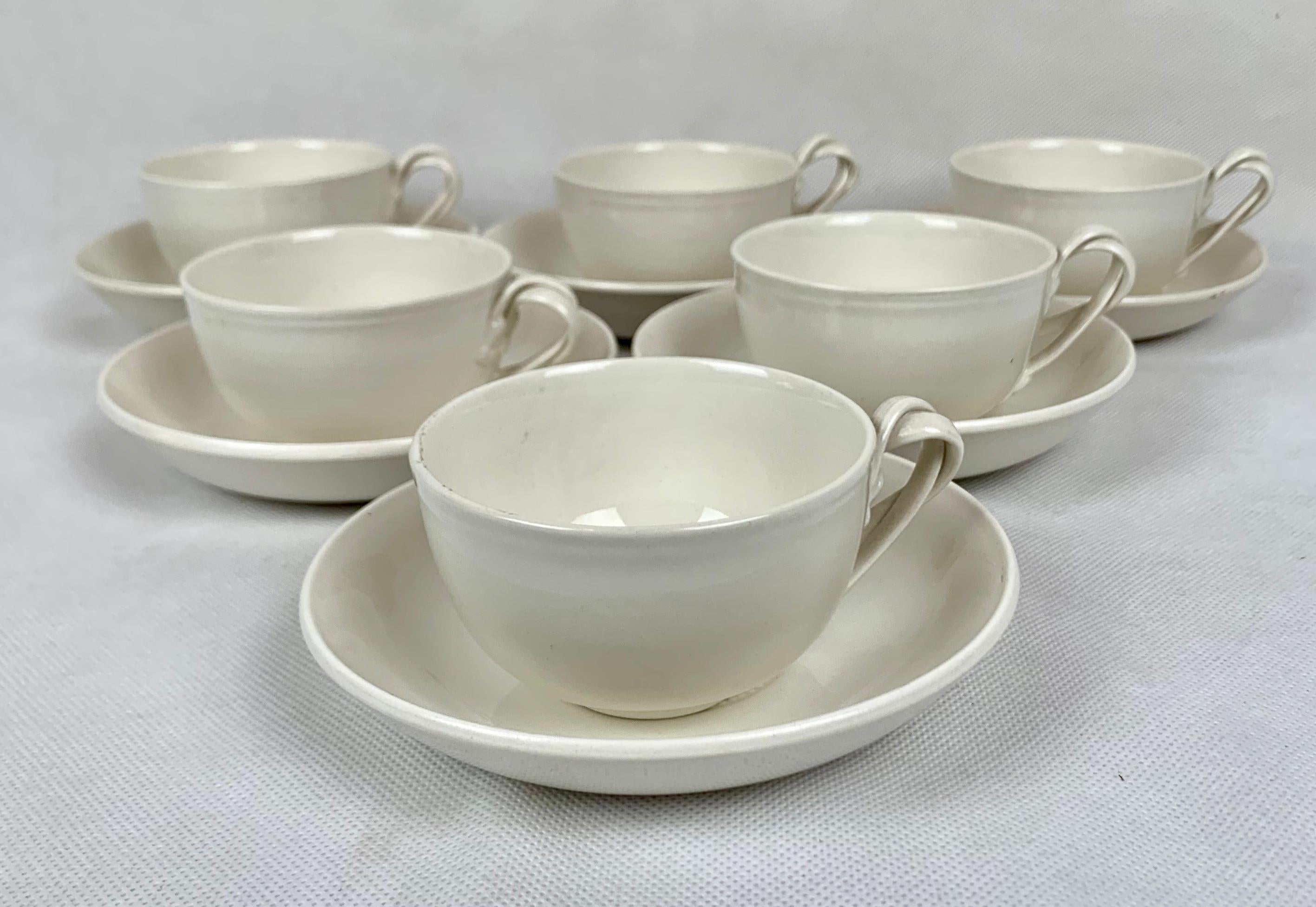 Authentic Leedsware Cups and Saucers with Double Strap Handles-Set of Six  In Good Condition In West Palm Beach, FL