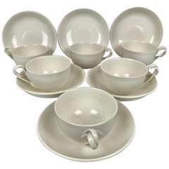 Authentic Leedsware Cups and Saucers with Double Strap Handles-Set of Six