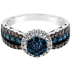 Le Vian 14K White Gold Fashion/Cocktail Ring with Blue, Brown & White Diamonds