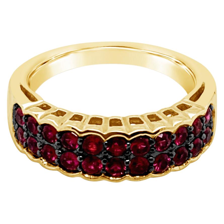 Authentic LeVian 14 Karat Yellow Gold Red Ruby Baguette Band Ring