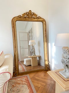 Authentic Louis Philippe Floor Giltwood Red Mercury Ice Mirror, circa 1840