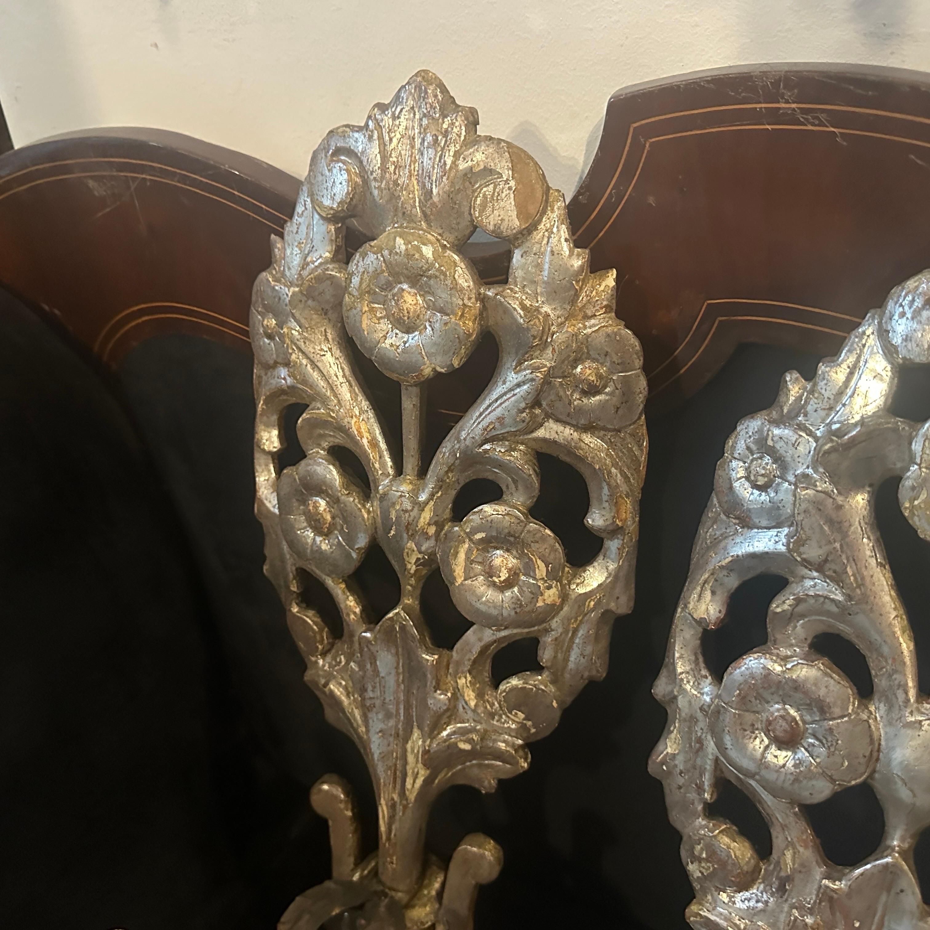 Auténticos candelabros de pared Luis XVI de madera de tilo plateada de Sicilia y hierro en venta 4