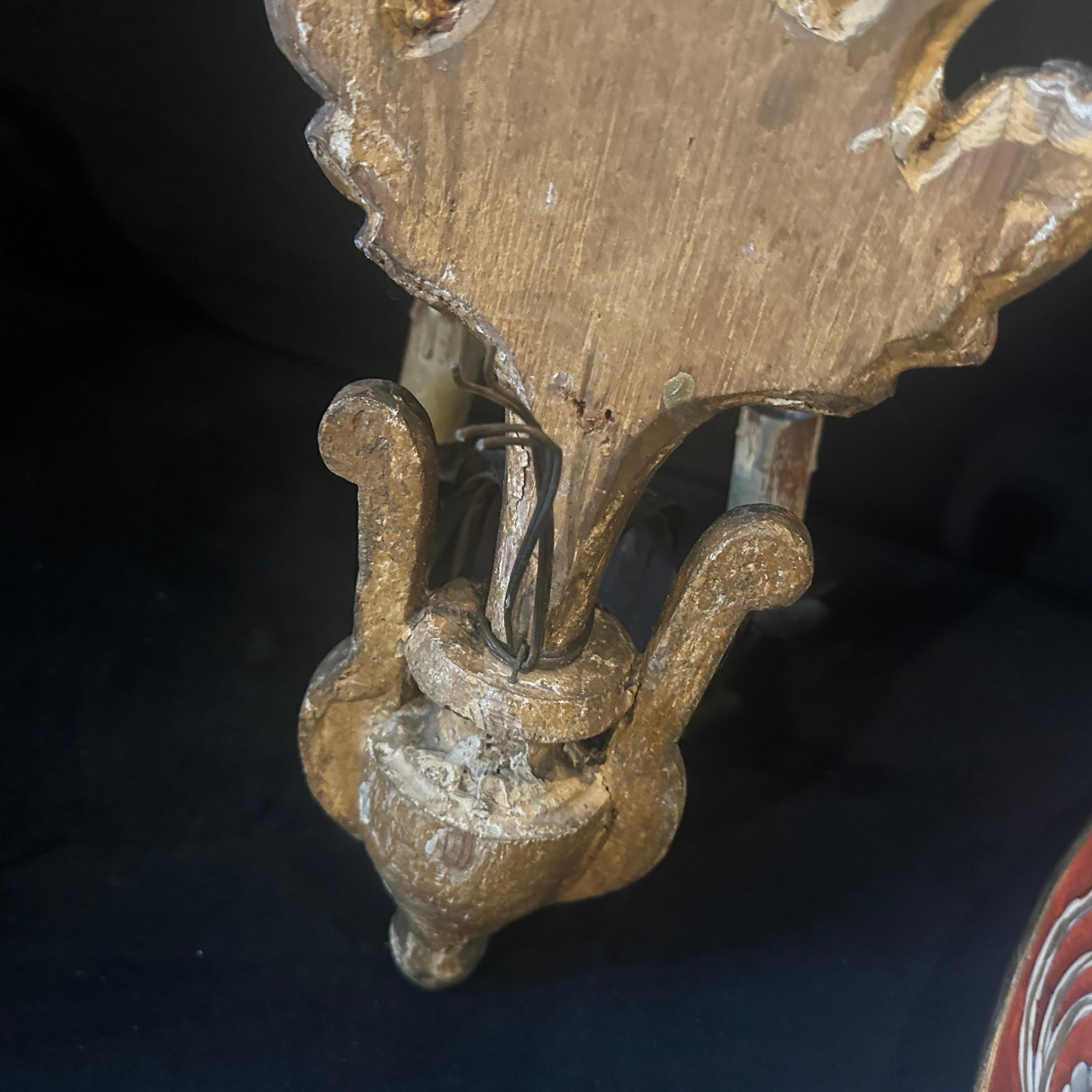 Auténticos candelabros de pared Luis XVI de madera de tilo plateada de Sicilia y hierro en venta 5