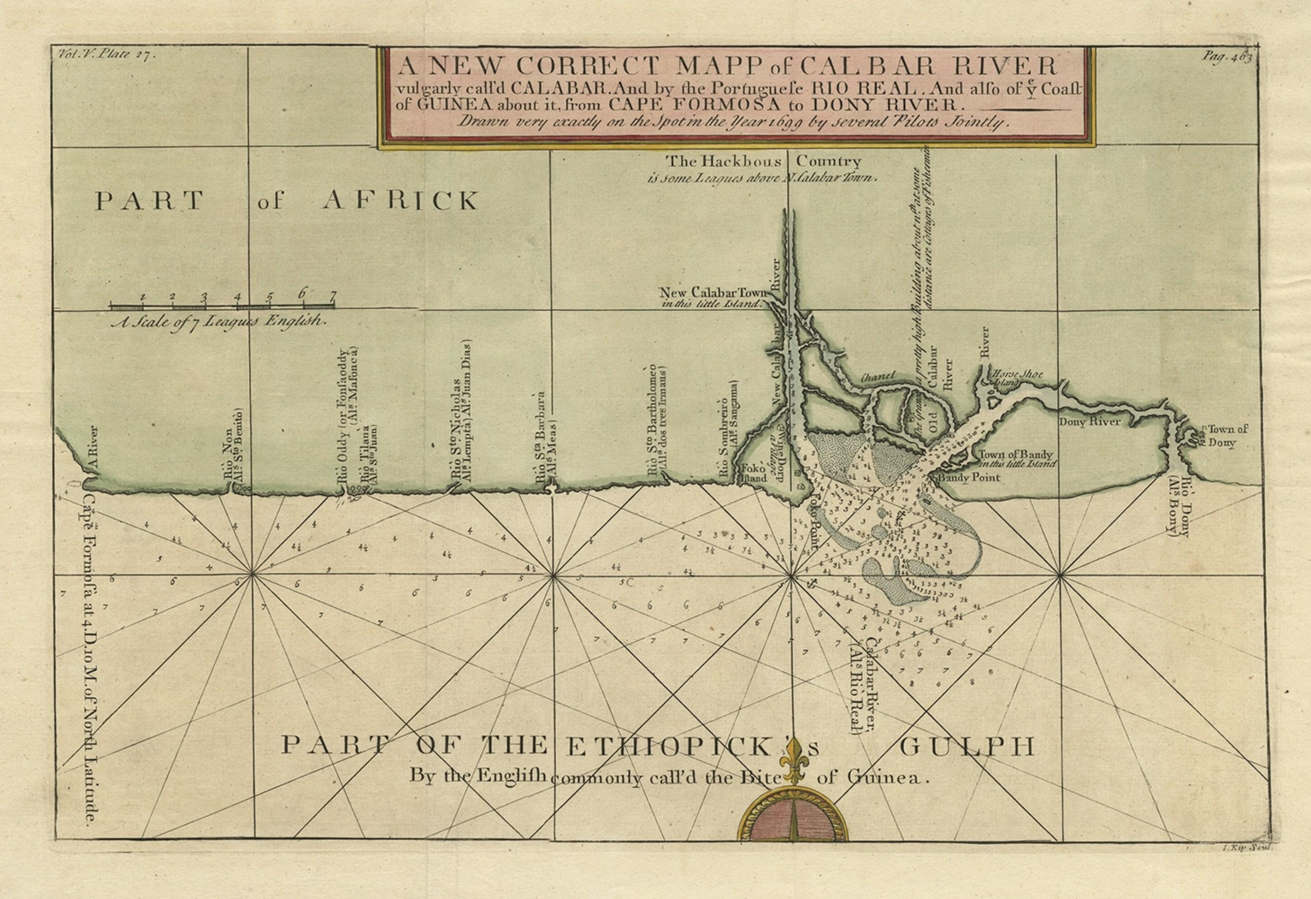 Authentische Karte der Küste von Cape Formosa bis zum Dony River, Afrika, 1732 im Zustand „Gut“ im Angebot in Langweer, NL