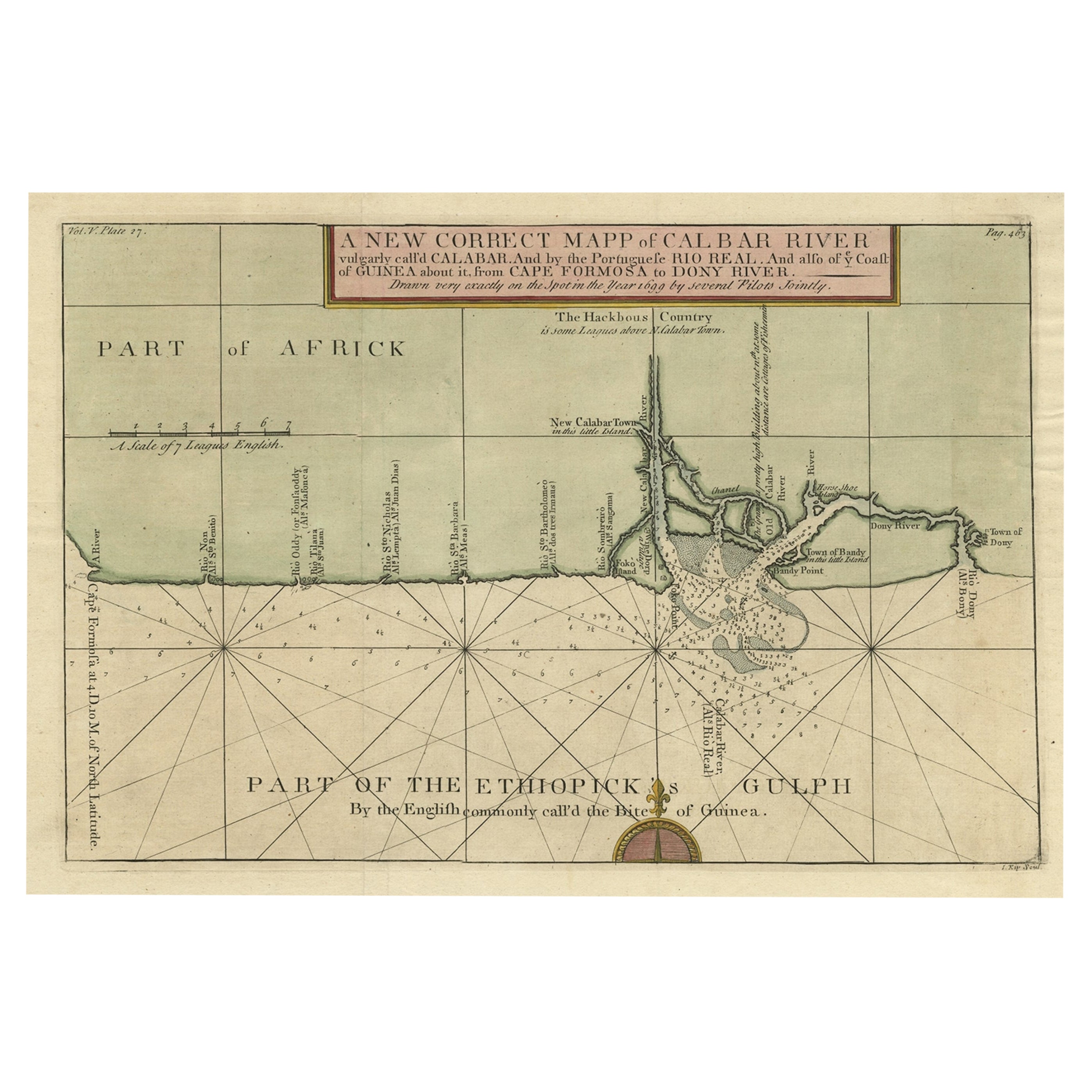 Carte authentique de la côte du Cap Formosa au fleuve Dony, Afrique, 1732 en vente
