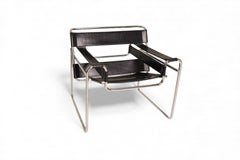 Sedia autentica Marcel Breuer Wassily di Fasem, in pelle nera e cromo