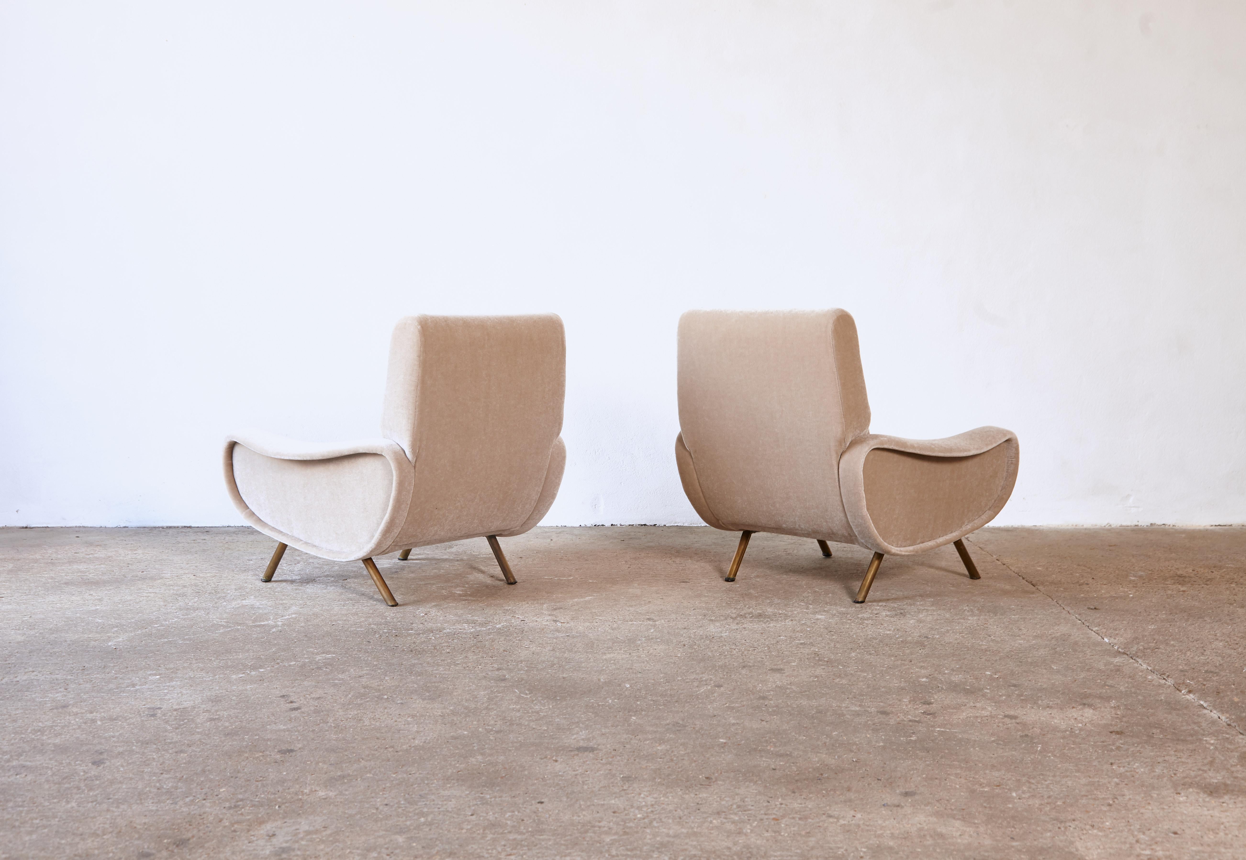 Mid-Century Modern Authentic Marco Zanuso Lady Chairs, 1950s, Newly Reupholstered in Mohair