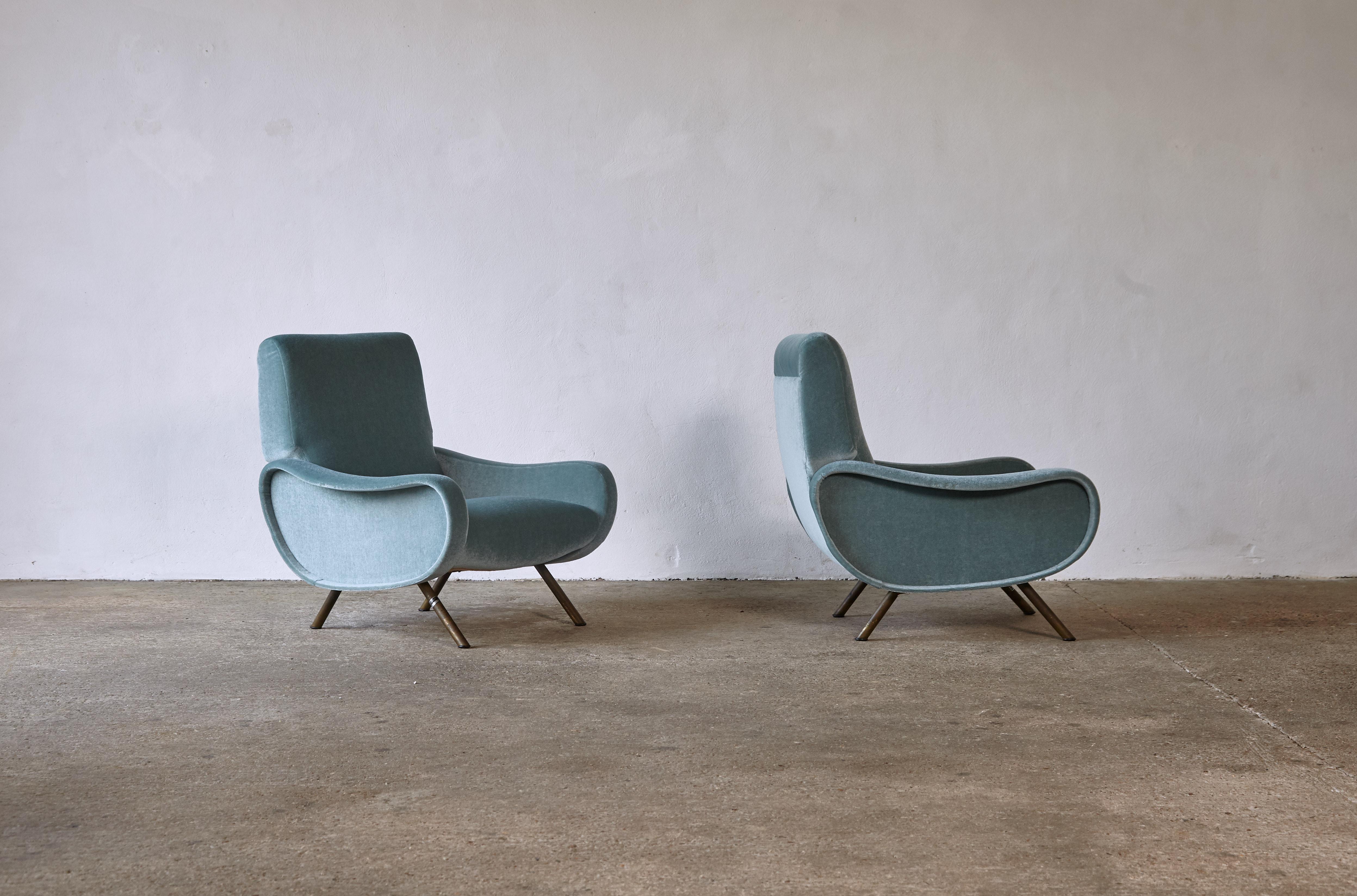 Mid-Century Modern Authentic Marco Zanuso Lady Chairs, 1950s, Newly Reupholstered in Pure Mohair