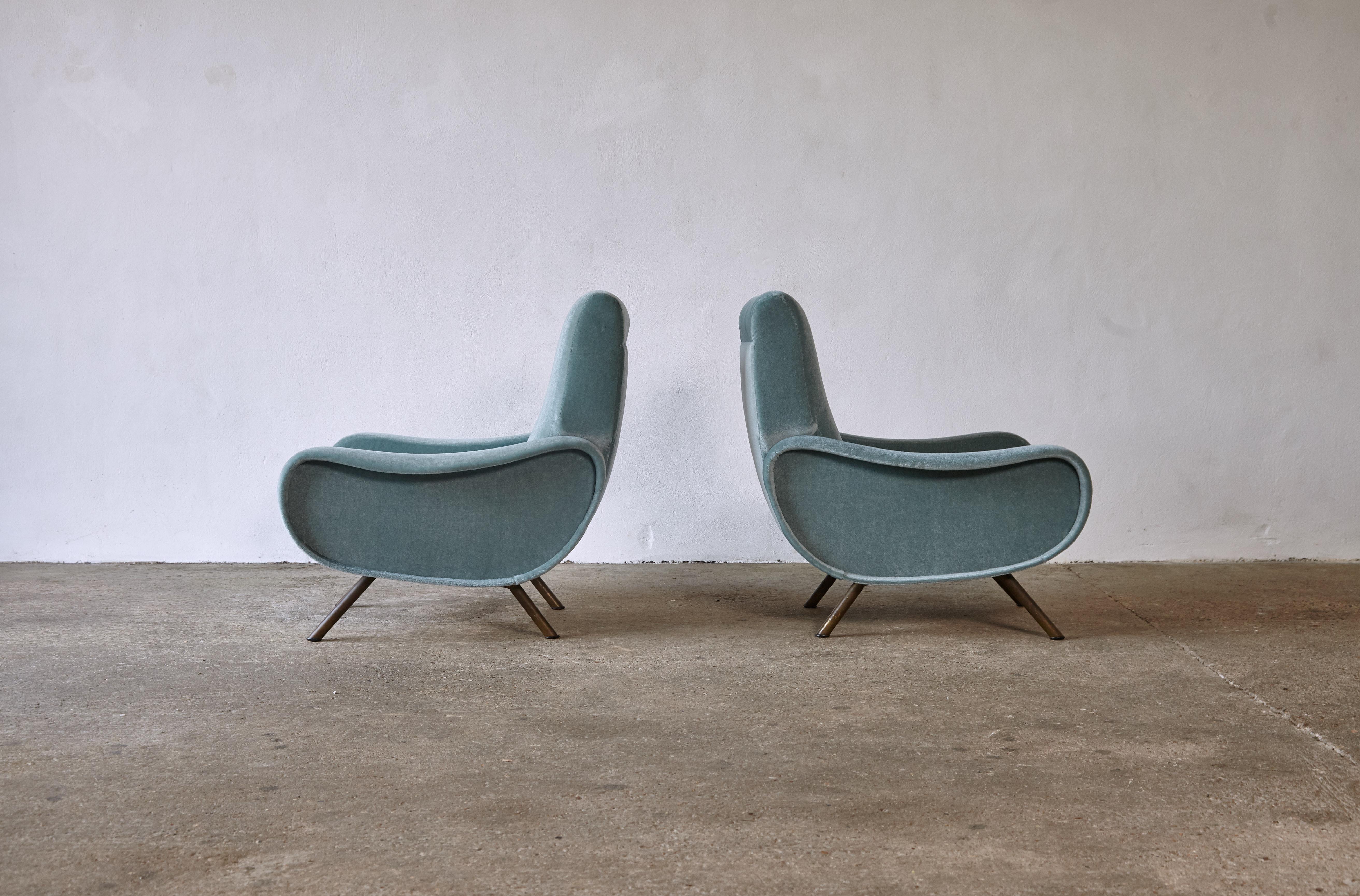 Italian Authentic Marco Zanuso Lady Chairs, 1950s, Newly Reupholstered in Pure Mohair
