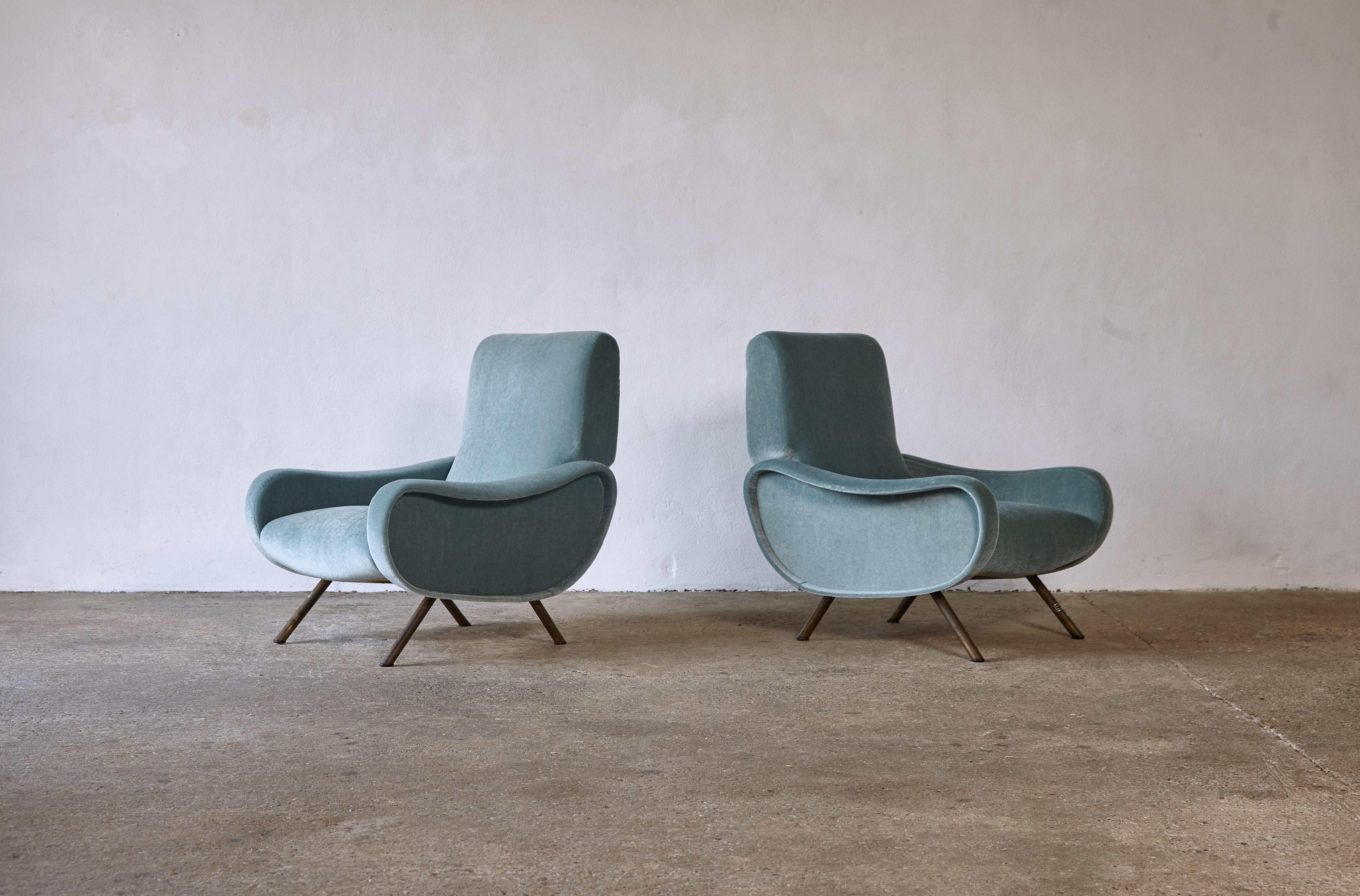 Authentic Marco Zanuso Lady Chairs, 1950s, Newly Reupholstered in Pure Mohair In Good Condition In London, GB