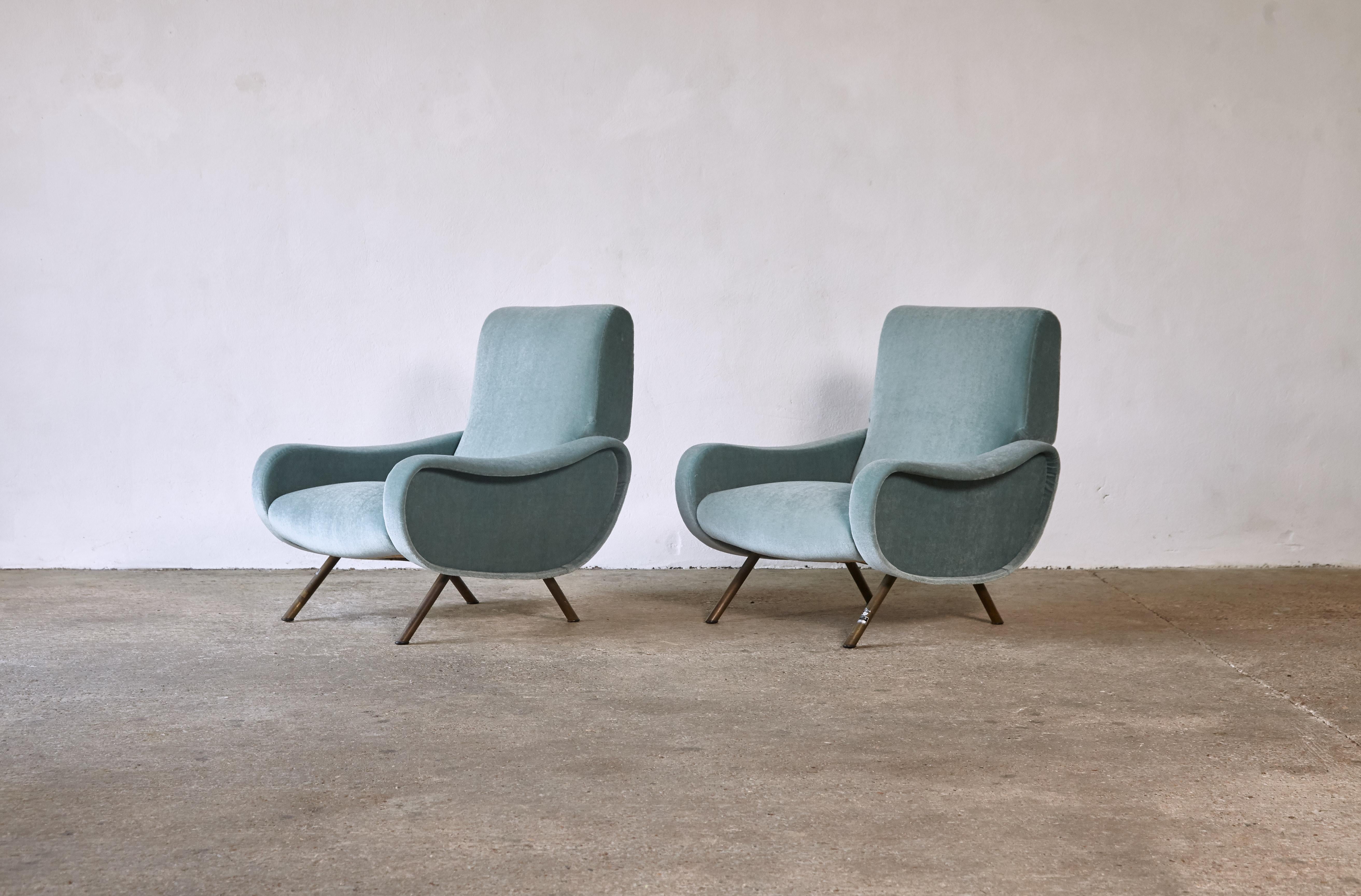 20th Century Authentic Marco Zanuso Lady Chairs, 1950s, Newly Reupholstered in Pure Mohair