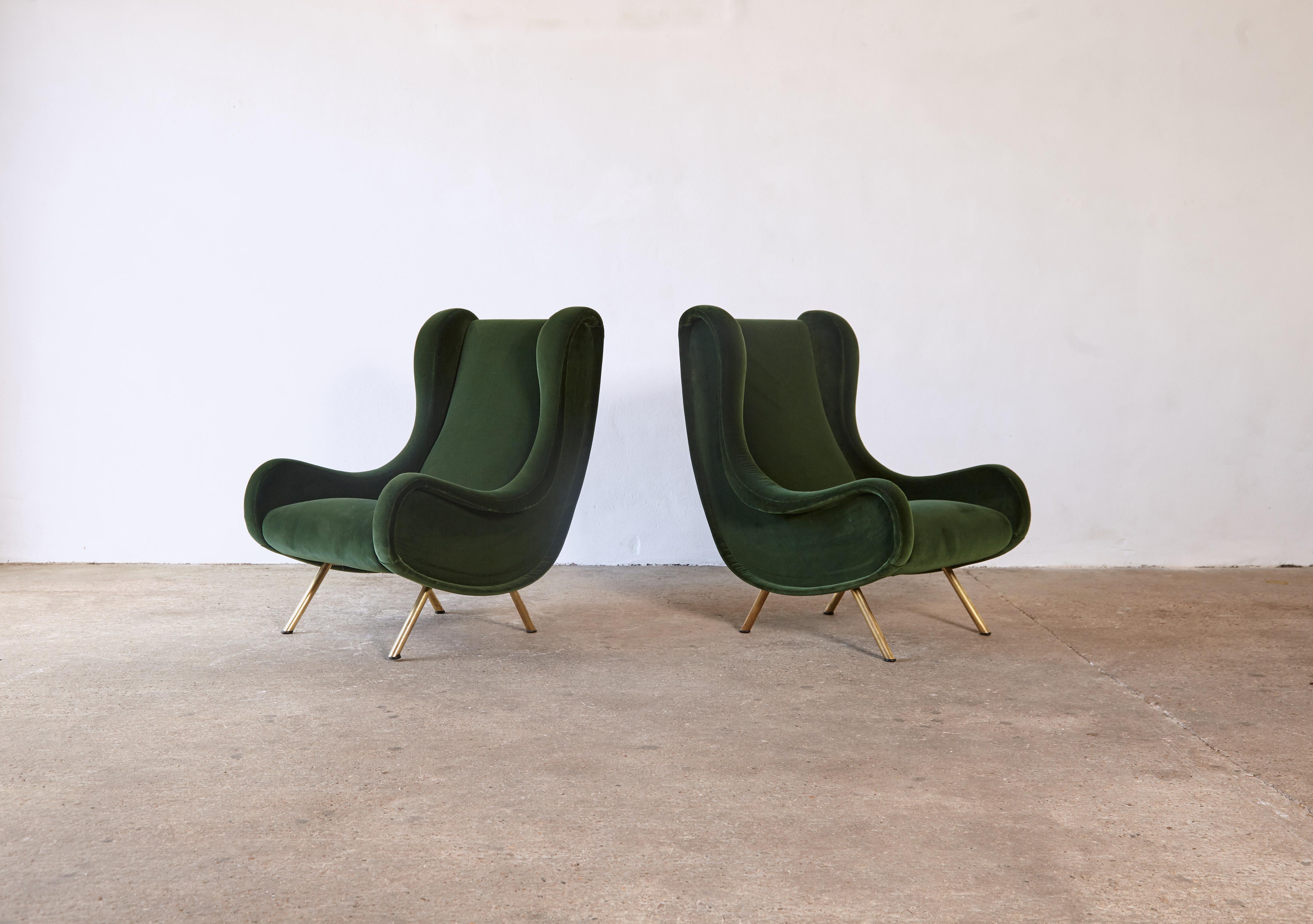 Authentic Marco Zanuso Senior Chairs, Green Velvet, Arflex, Italy, 1960s In Good Condition In London, GB