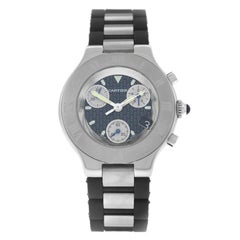 Authentic Men’s Cartier 2424 Chronoscaph Steel Date Quartz Chronograph Watch
