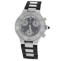 Authentic Men's Cartier 2424 Chronoscaph Steel Date Quartz Chronograph Watch