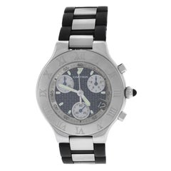Authentic Men's Cartier Chronoscaph Steel Date Quartz Chronograph Watch