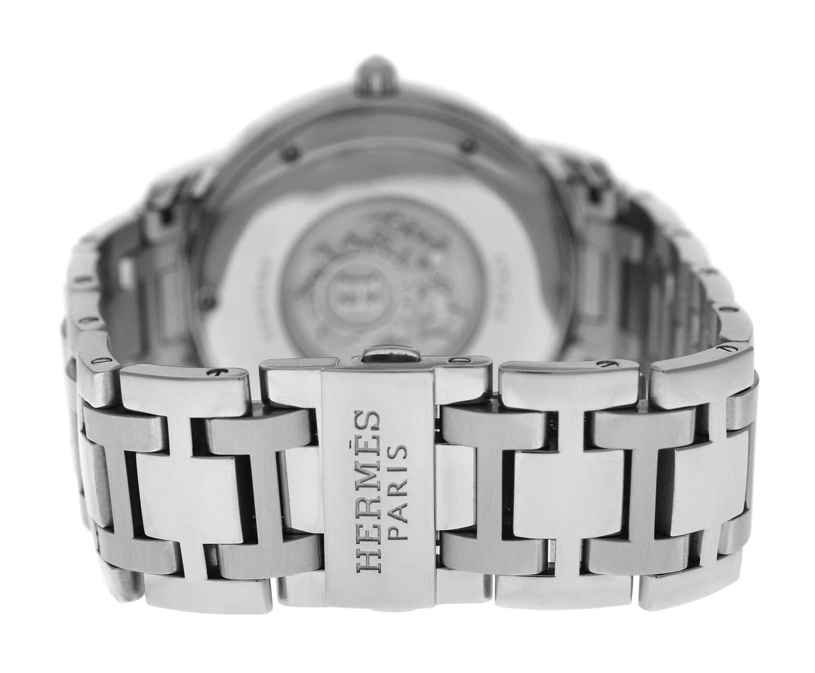 Authentic Men’s Hermes Clipper Date Steel Automatic Watch In Excellent Condition For Sale In New York, NY