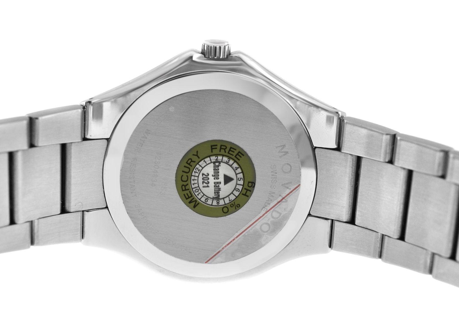 Reloj de cuarzo Movado Luno auténtico para hombre, acero, esfera negra en Excelente Estado en New York, NY