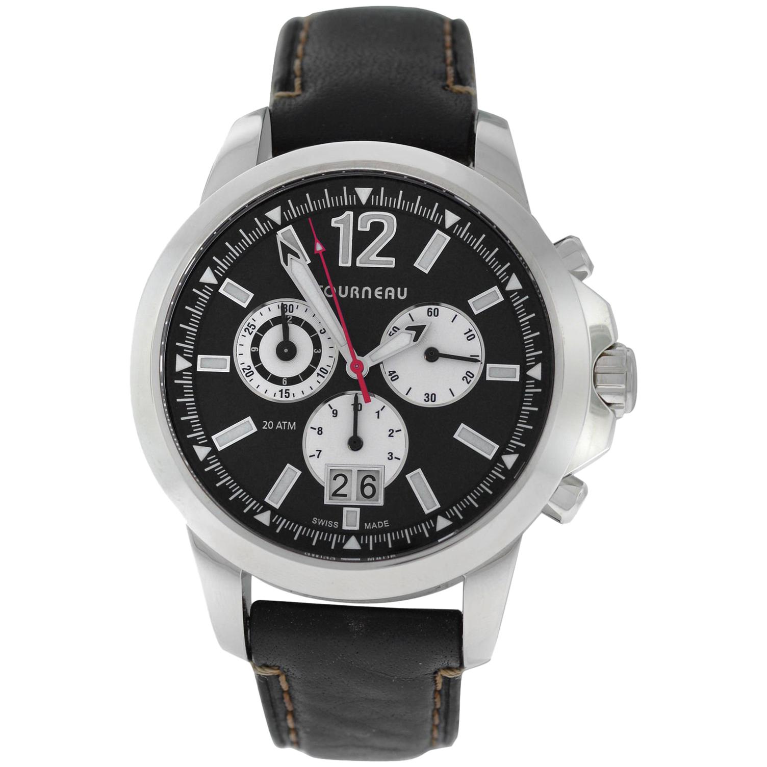 Authentic Men's Tourneau Steel Chronograph Quartz Date Watch For Sale