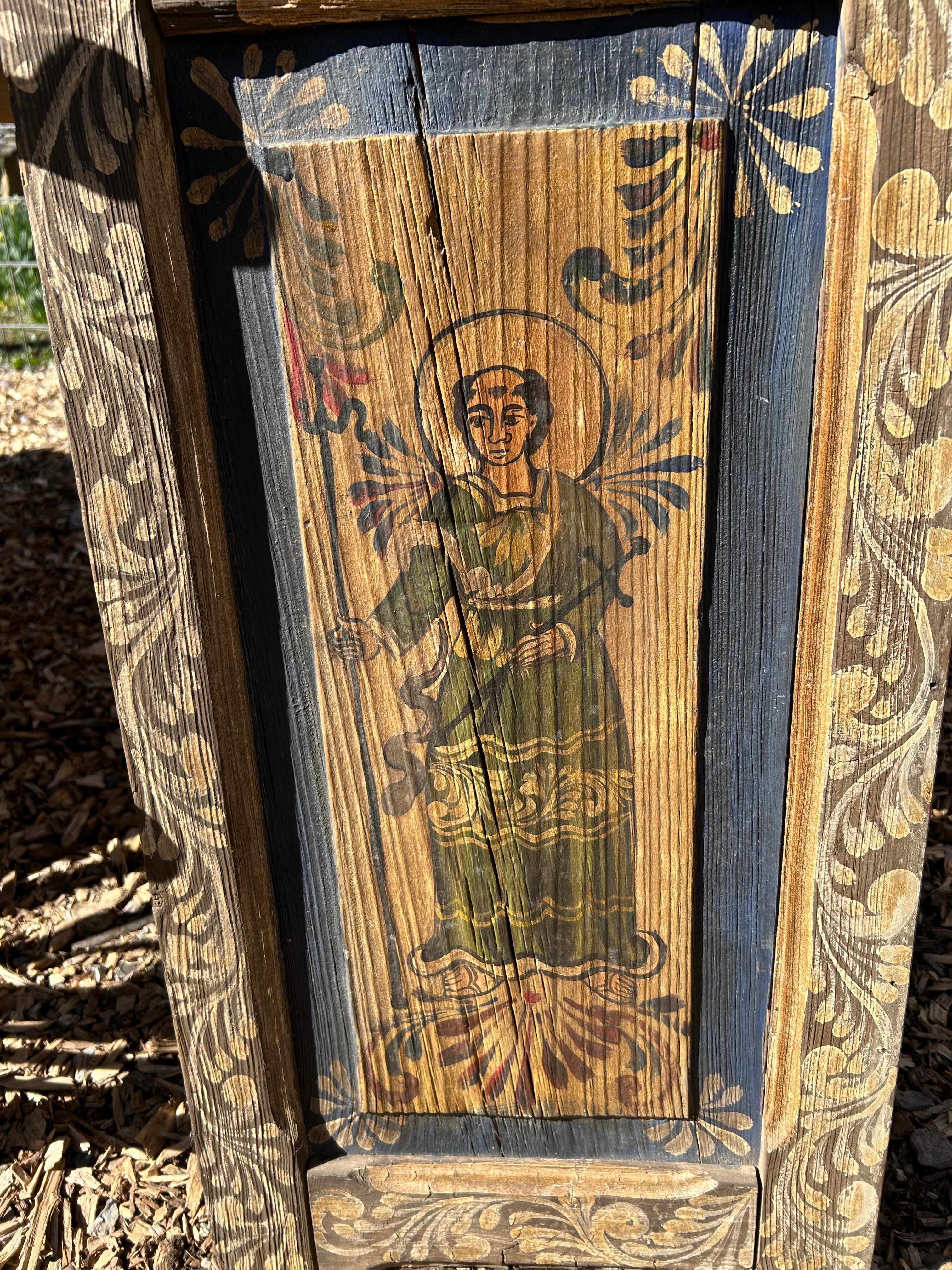 Wood Authentic Mexican Folk Art Painting of Saint For Sale