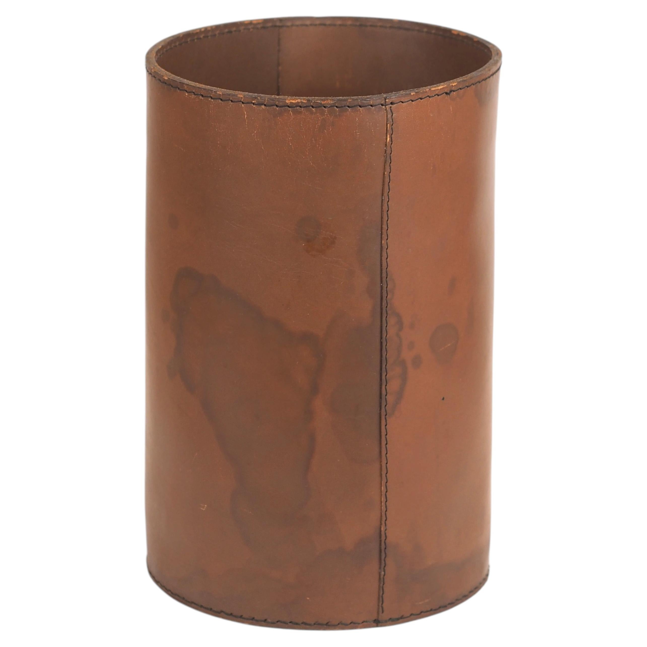 Authentic Mid-Century Carl Auböck Leather Wastepaper Basket/Bin For Sale