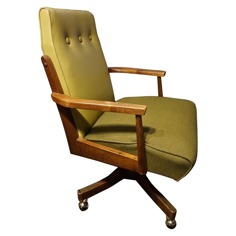 Authentic MidCentury Modern Teak Revolving Office Armchair on Casters Mad Men at 1stDibs