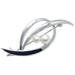 Mikimoto Estate Akoya Pearl Brooch Pin Sterling Silver 4.493 Grams
