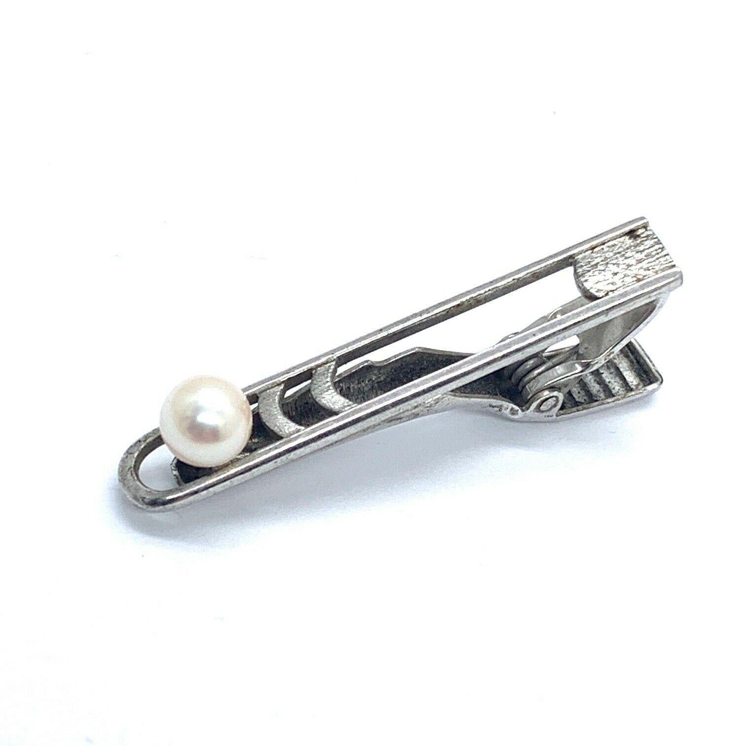 Women's Authentic Mikimoto Men's Tie Clip Akoya Pearl 925 Sterling Silver