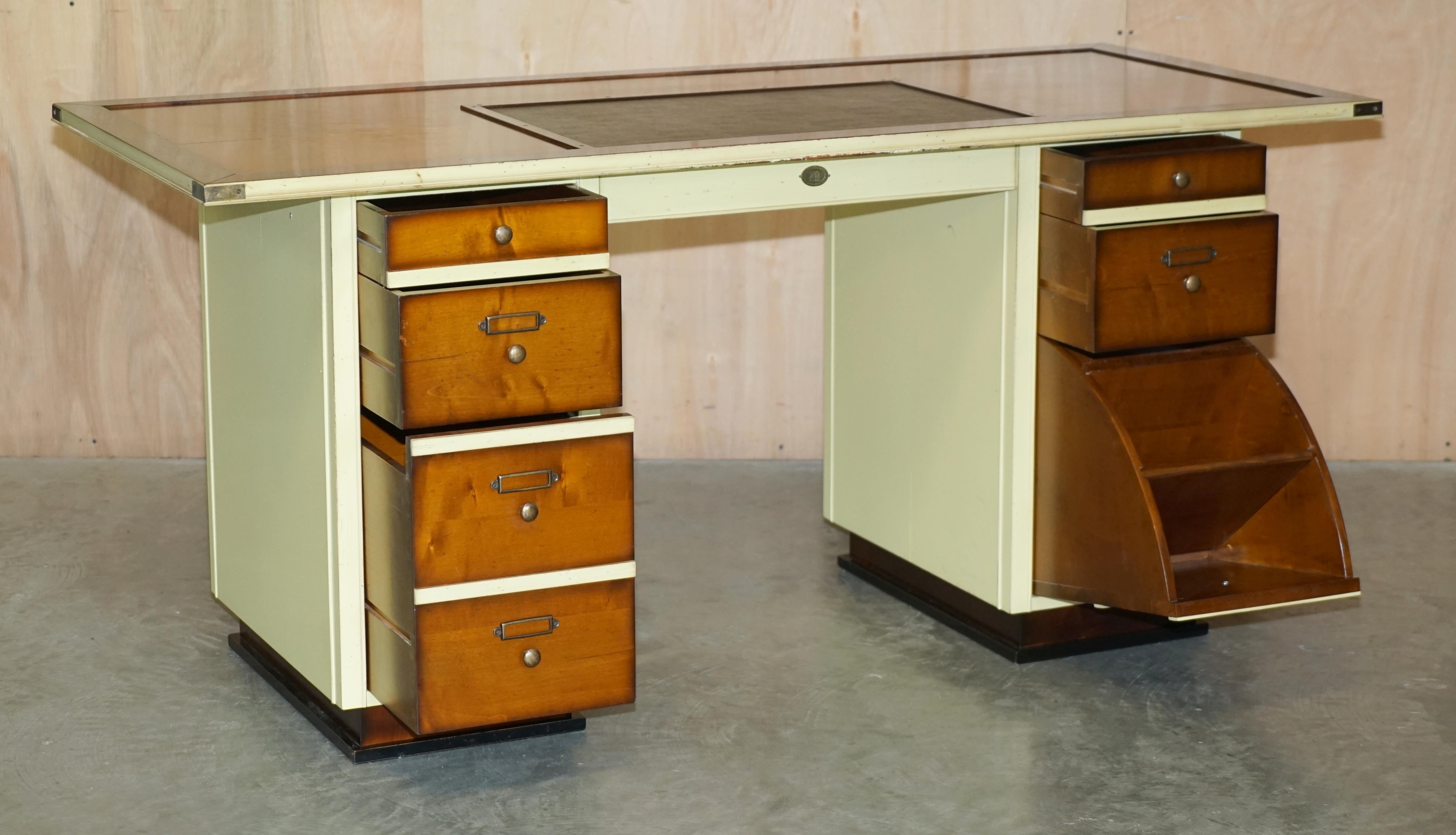 Authentic Models Vintage Nautical Captains Leather Desk & Matching Swivel Chair 12
