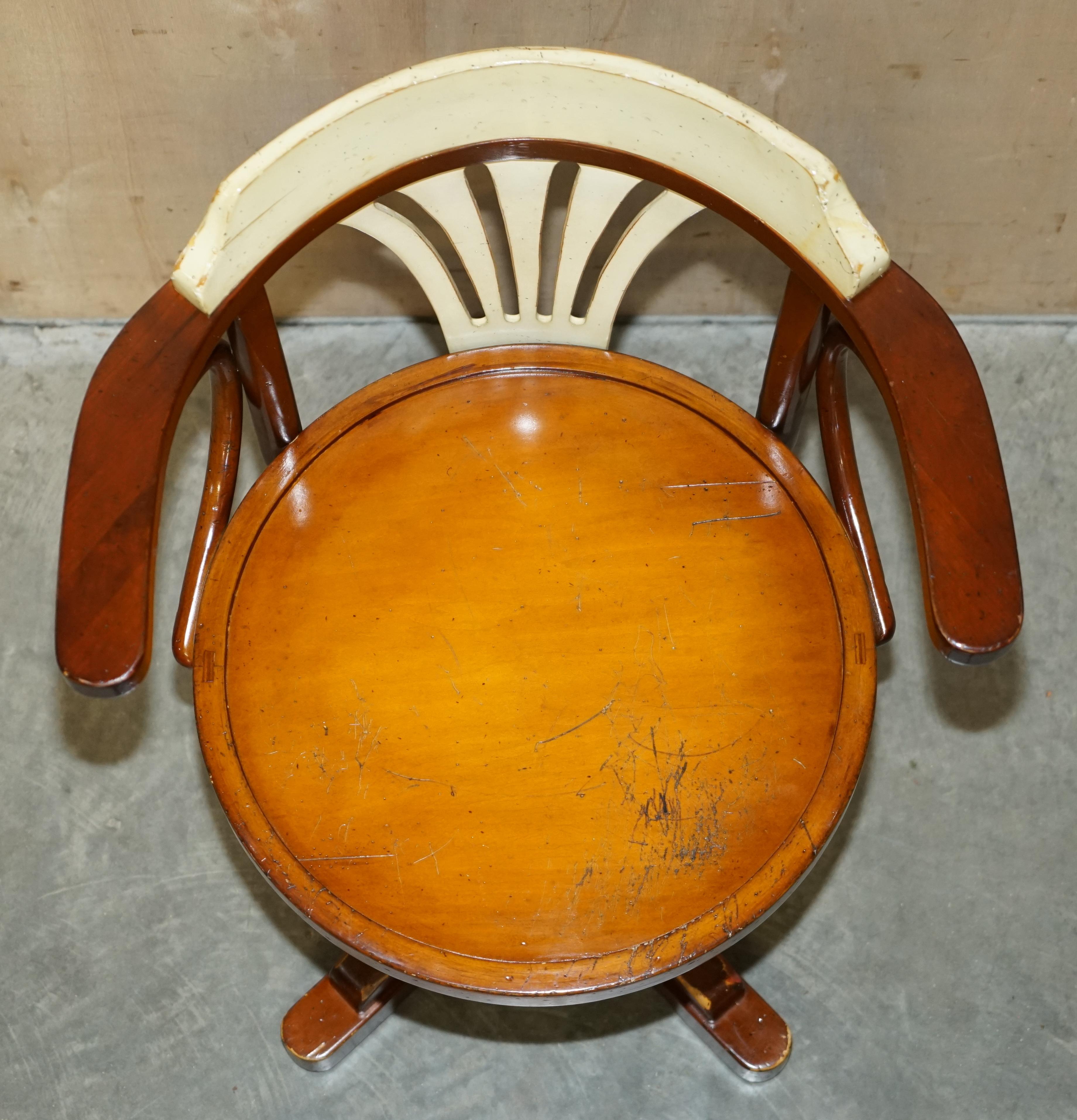 European Authentic Models Vintage Nautical Captains Leather Desk & Matching Swivel Chair