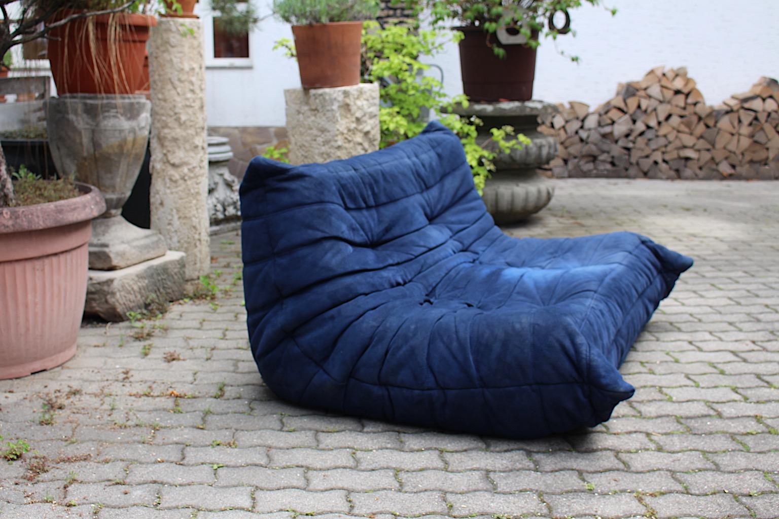 Space Age Togo Love Seat Two Seater Blue Ultra Suede Ligne Roset 1970s France For Sale 5