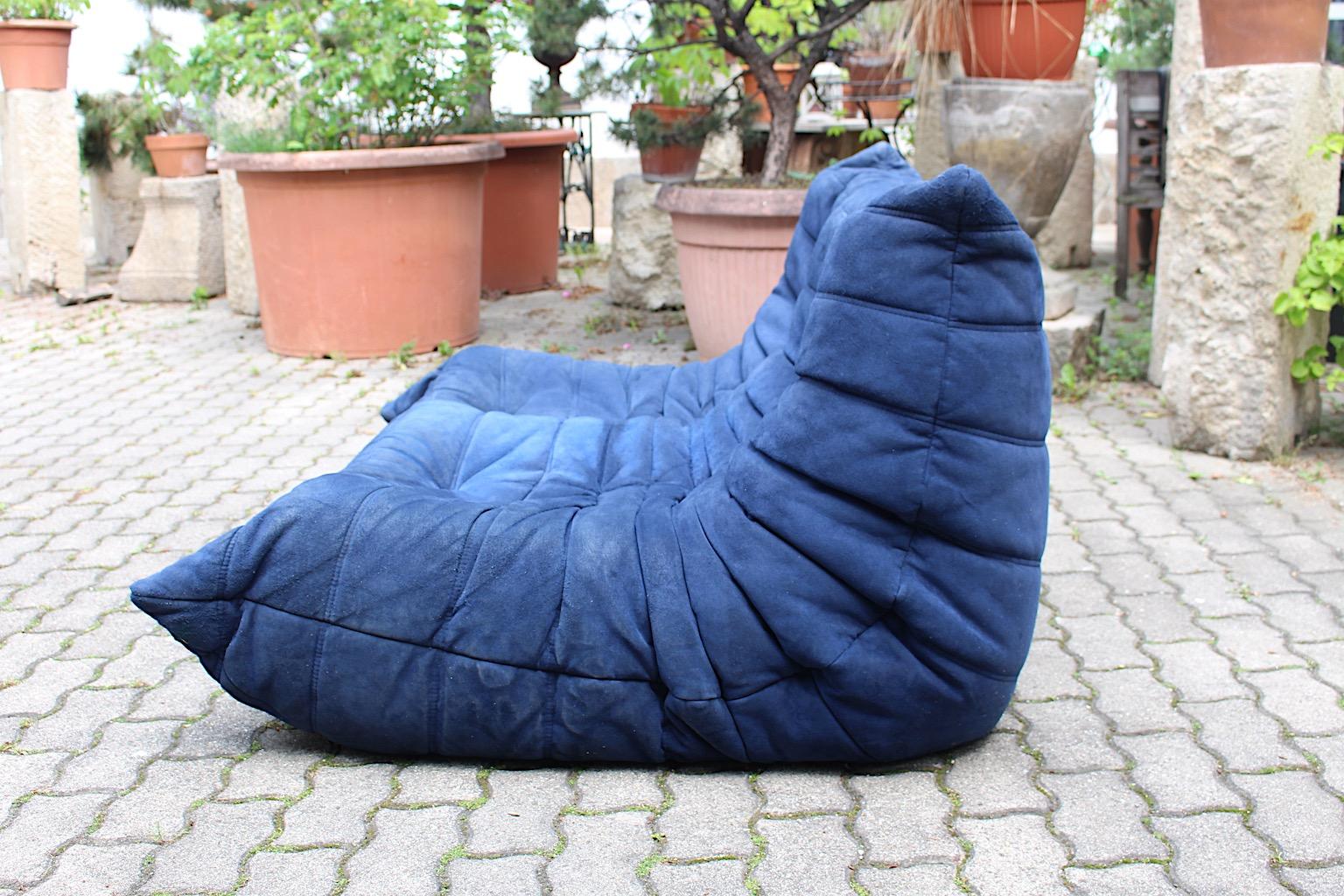 Space Age Togo Love Seat Two Seater Blue Ultra Suede Ligne Roset 1970s France For Sale 4