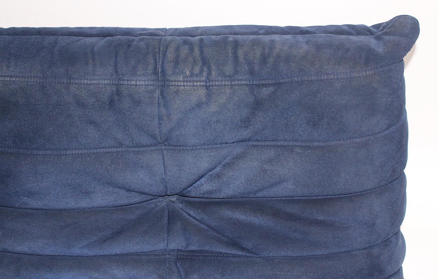 Space Age Togo Love Seat Two Seater Blue Ultra Suede Ligne Roset 1970s France For Sale 11
