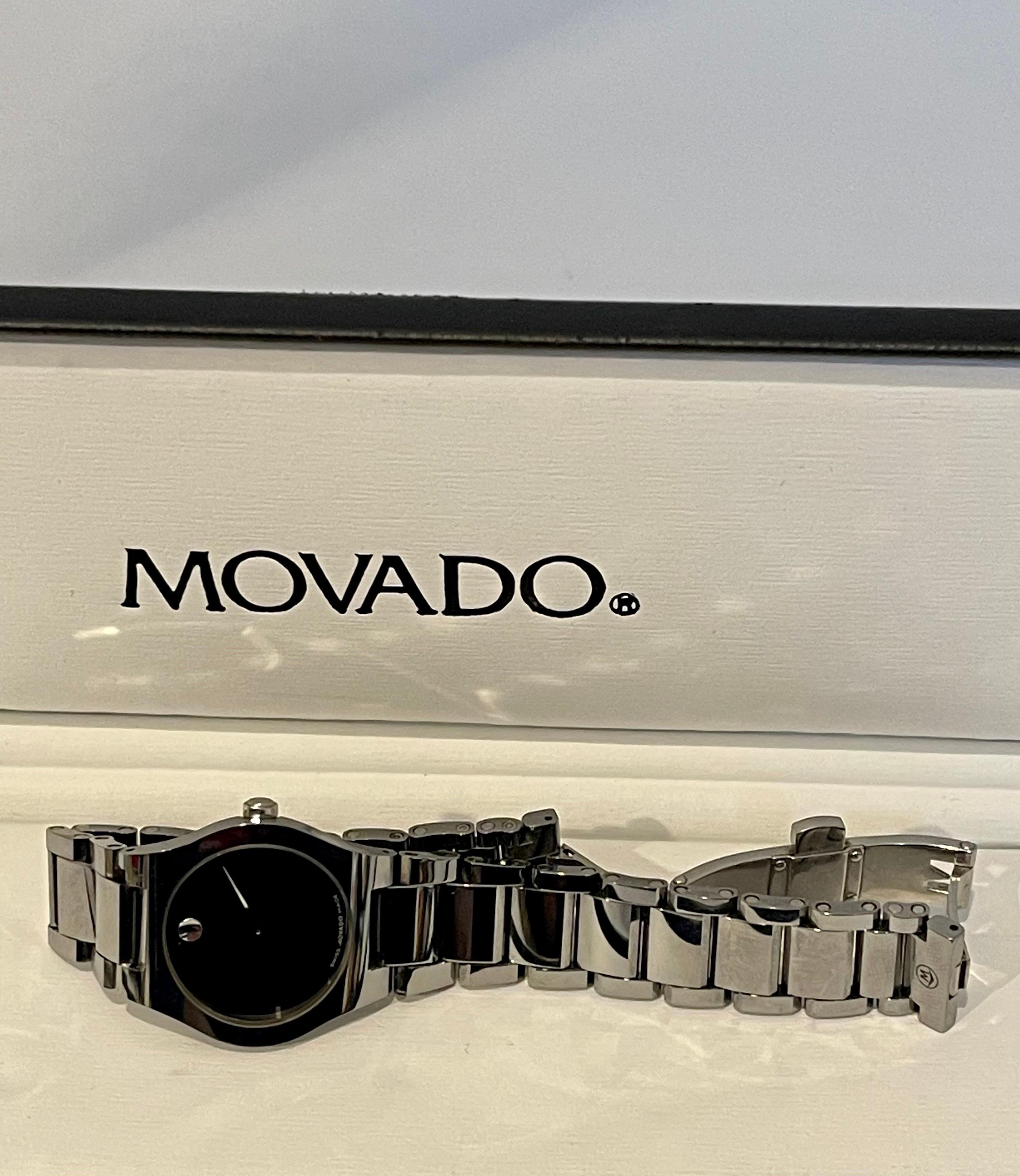 Women's Authentic Movado Women Quartz Watch, Stiri Black Dial Stainless Steel Bracelet
