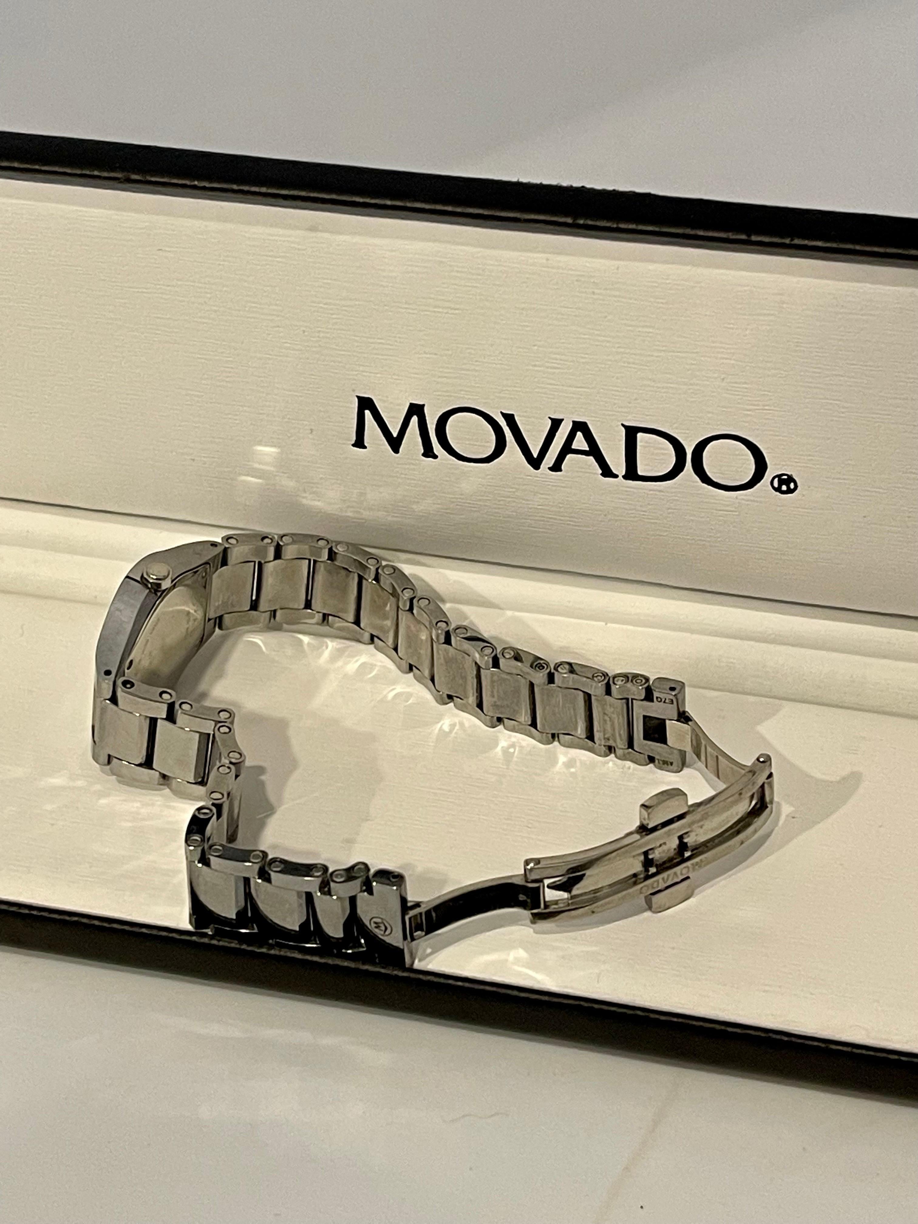 Authentique montre à quartz Movado pour femmes avec cadran noir Stiri, bracelet en acier inoxydable 3
