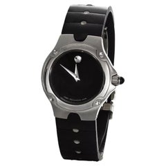 Authentique montre à bracelet en caoutchouc Movado pour femme avec cadran noir et bracelet en caoutchouc