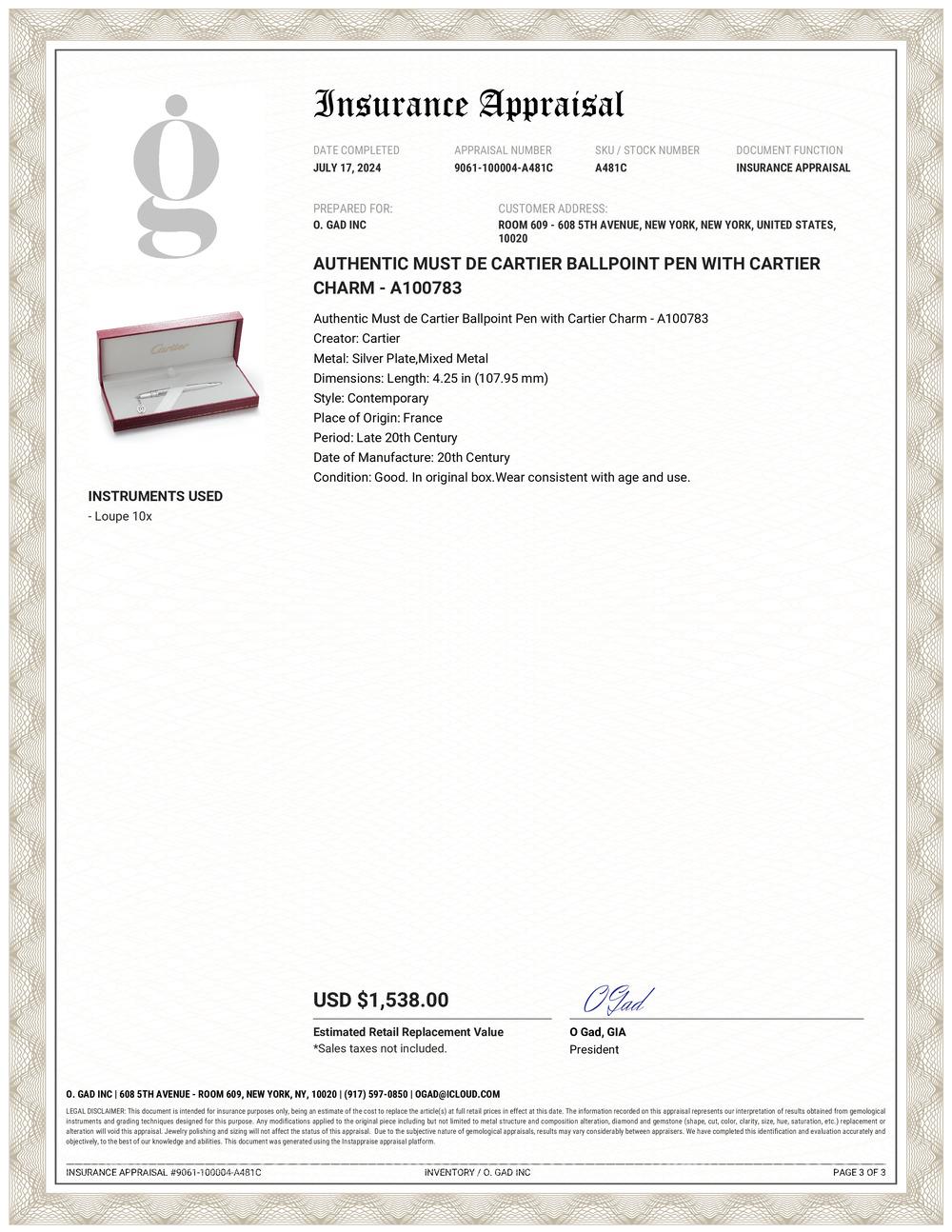 stylo must de cartier prix