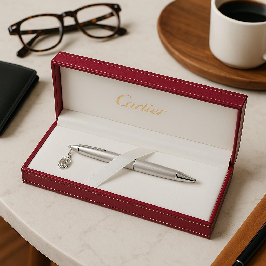 Stylo à bille Must de Cartier authentique avec charme Cartier - A100783
Description :
L'élégance intemporelle du stylo à bille Must de Cartier, orné d'une breloque Cartier marquée A100783, rehausse votre expérience de l'écriture. Cet instrument