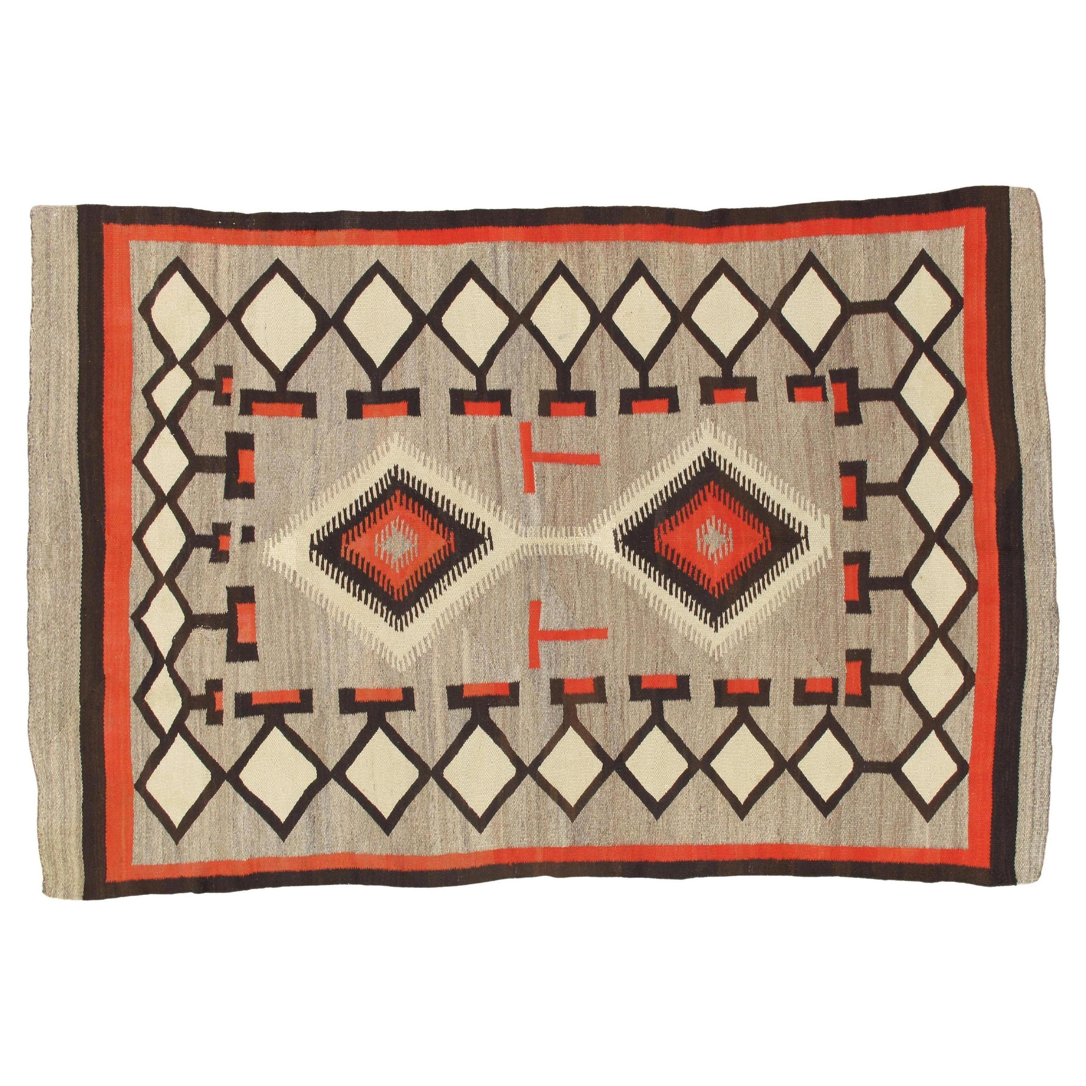 Authentic Navajo Rug c.1930 Handwoven Wool Red 
Tan Diamond Pattern 4
9" x 7
2"