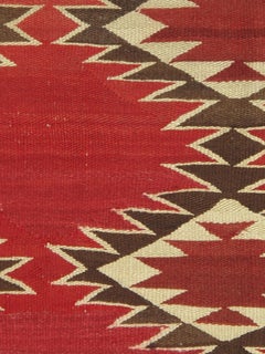 Authentic Navajo Rug Early Red Field Geometric Textile Hand-Spun Wool Circa 1900